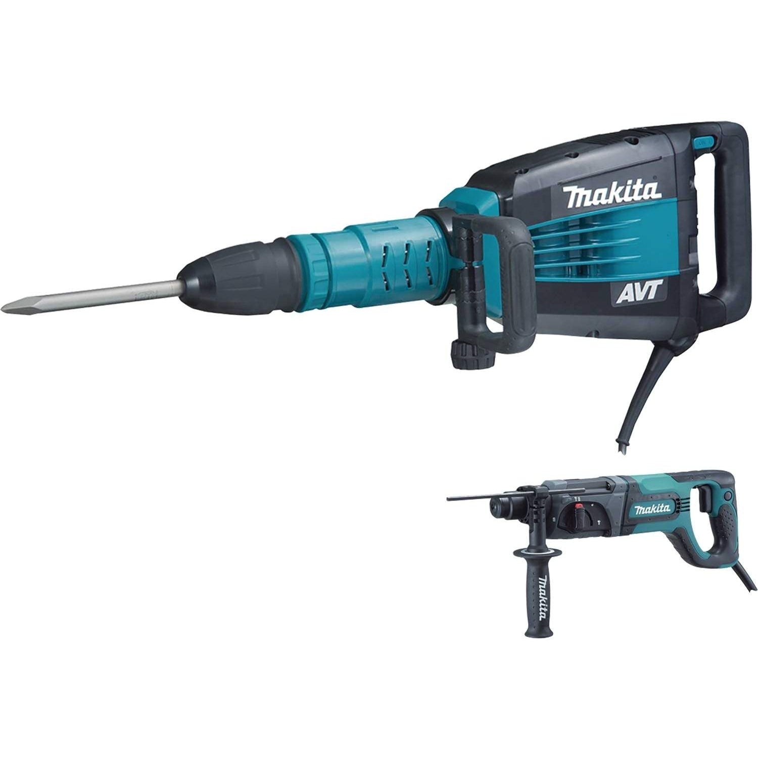 Makita HM1214CX 27 lb. SDS-MAX AVT Demolition Hammer, and 1" Rotary Hammer