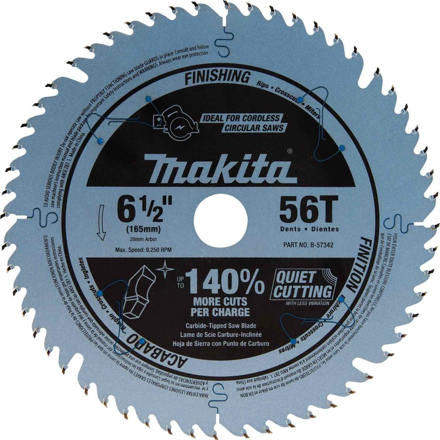 Makita B-57342 6-1/2" 56T Carbide-Tipped Max Efficiency Cordless Plunge Saw Blade