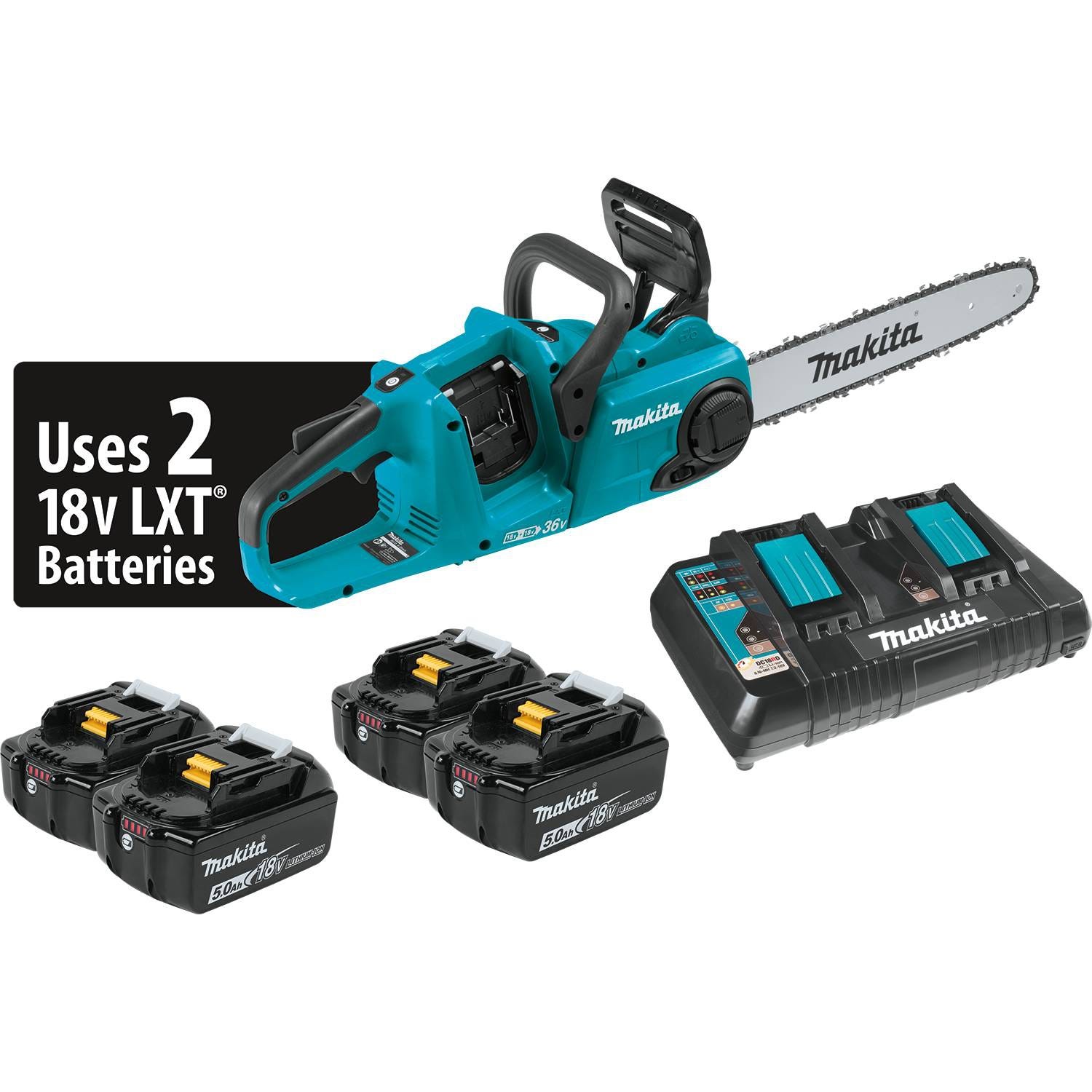 Makita XCU03PT1 18V X2 (36V) LXT Brushless Cordless 14" Chain Saw 5.0Ah Kit (4 Batteries)