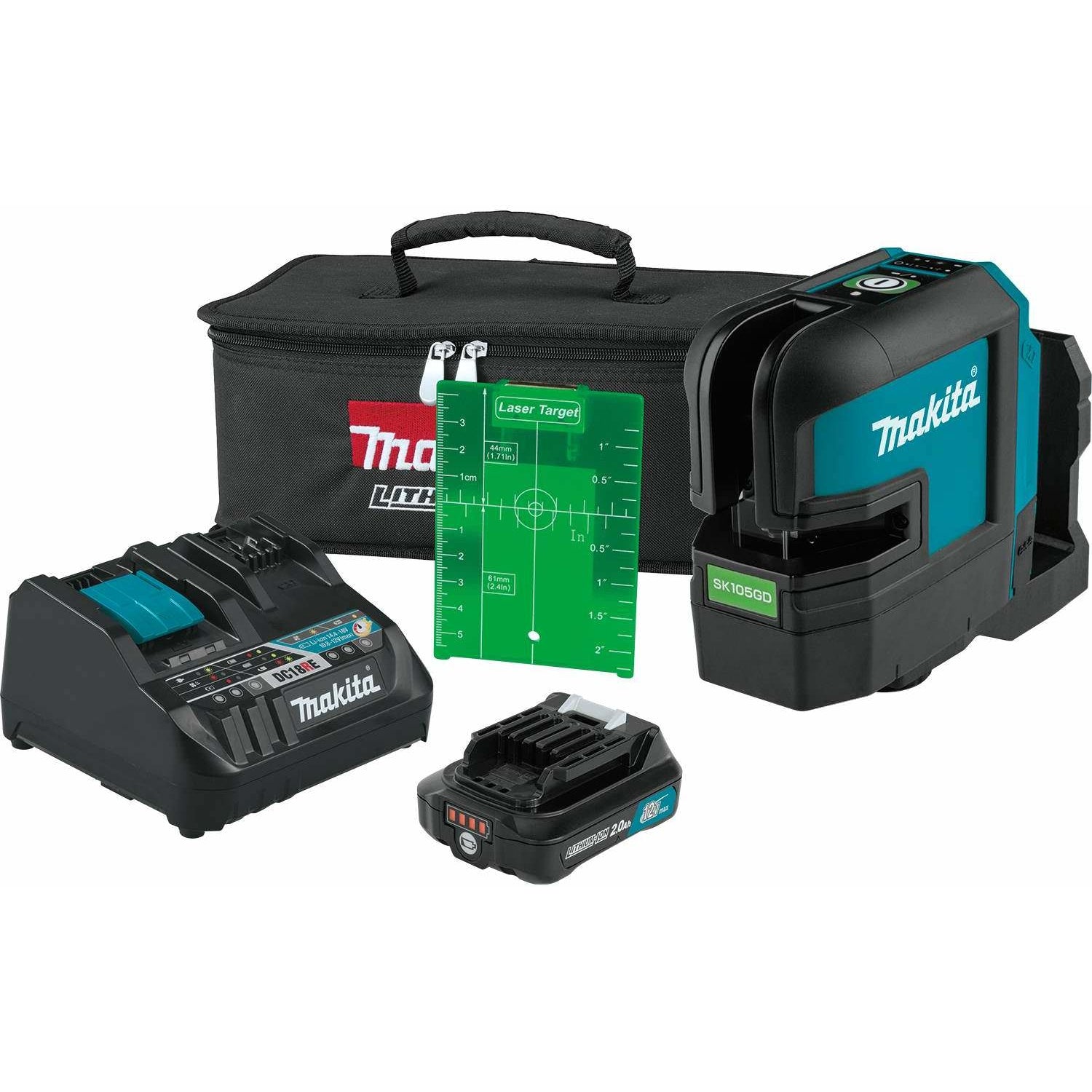 Makita SK105GDNAX 12V max CXT Lithium-Ion Cordless Self-Leveling Cross-Line Green Beam Laser Kit (2.0Ah)