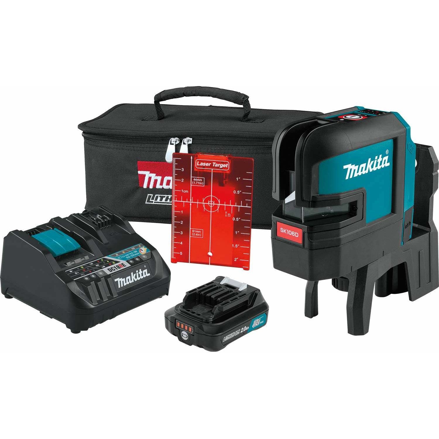 Makita SK106DNAX 12V max CXT Lithium-Ion Cordless Self-Leveling Cross-Line/4-Point Red Beam Laser Kit (2.0Ah)