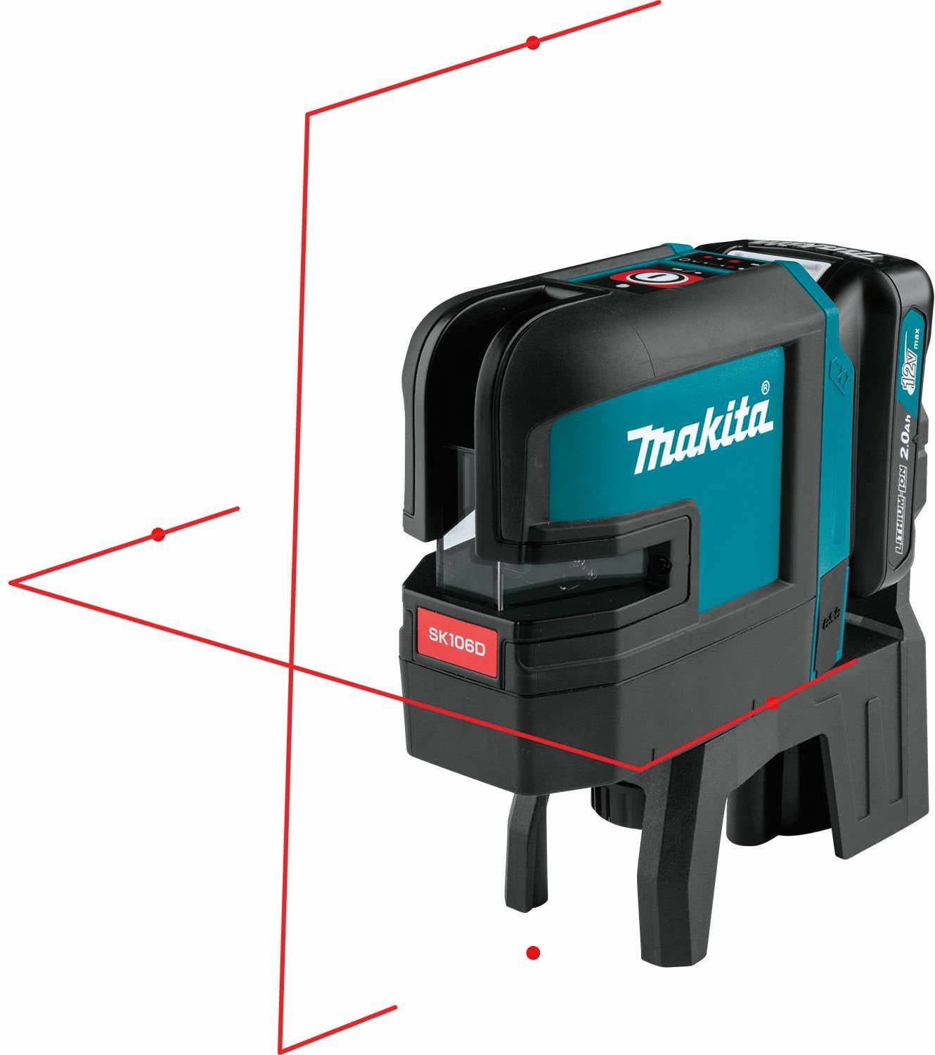 Makita SK106DNAX 12V max CXT Lithium-Ion Cordless Self-Leveling Cross-Line/4-Point Red Beam Laser Kit (2.0Ah)