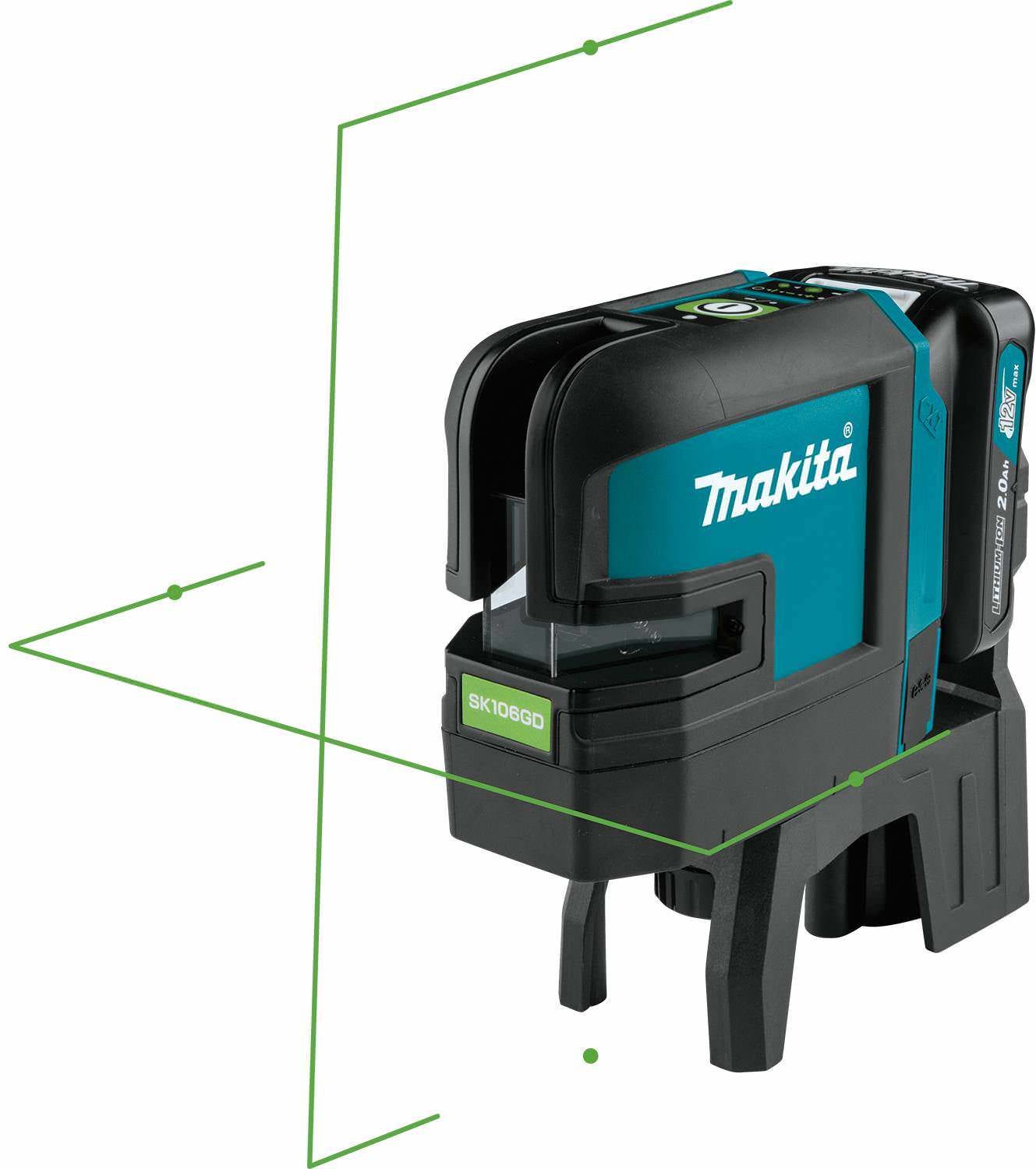 Makita SK106GDNAX 12V max CXT Lithium-Ion Cordless Self-Leveling Cross-Line/4-Point Green Beam Laser Kit (2.0Ah)