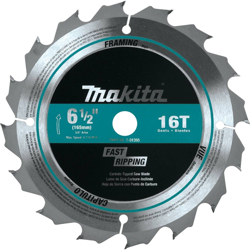 Makita T-01395 6-1/2" 16T Carbide-Tipped Circular Saw Blade, Framing