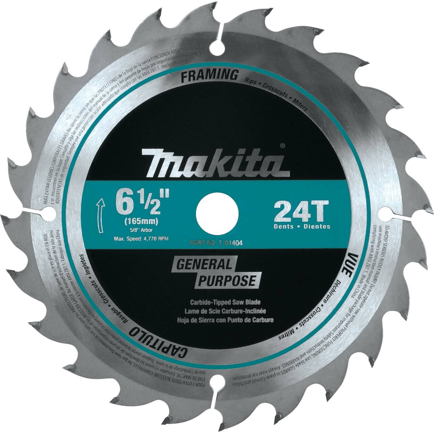 Makita ImpactX 100 Pc. Driver Bit Set with 6 Pc. Recip Blade Assortment Pack and 6-1/2" 24T Carbide-Tipped Circular Saw Blade