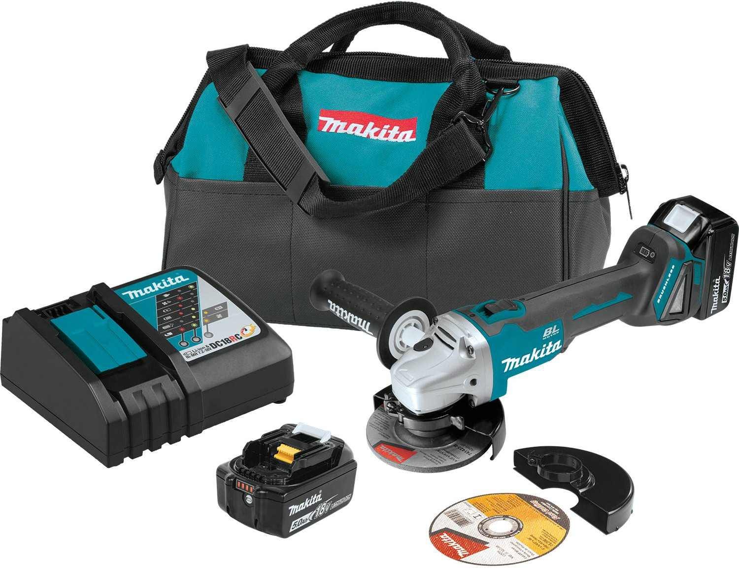 Makita XAG04T 18V LXT Lithium-Ion Brushless Cordless 4-1/2" / 5" Cut-Off/Angle Grinder Kit (5.0Ah)