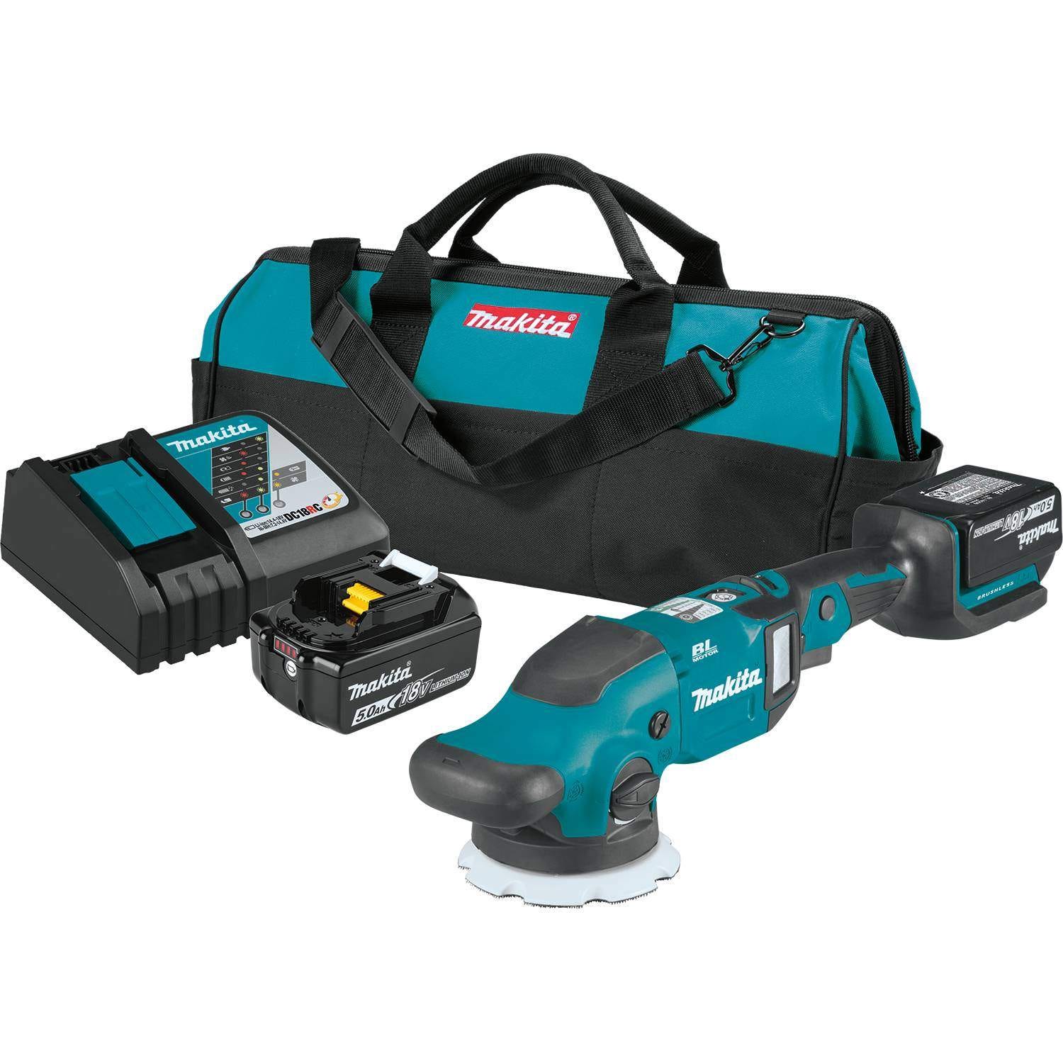 Makita XOP02T 18V LXT Lithium-Ion Brushless 5" / 6" Dual Action Random Orbit Polisher 5.0Ah Kit