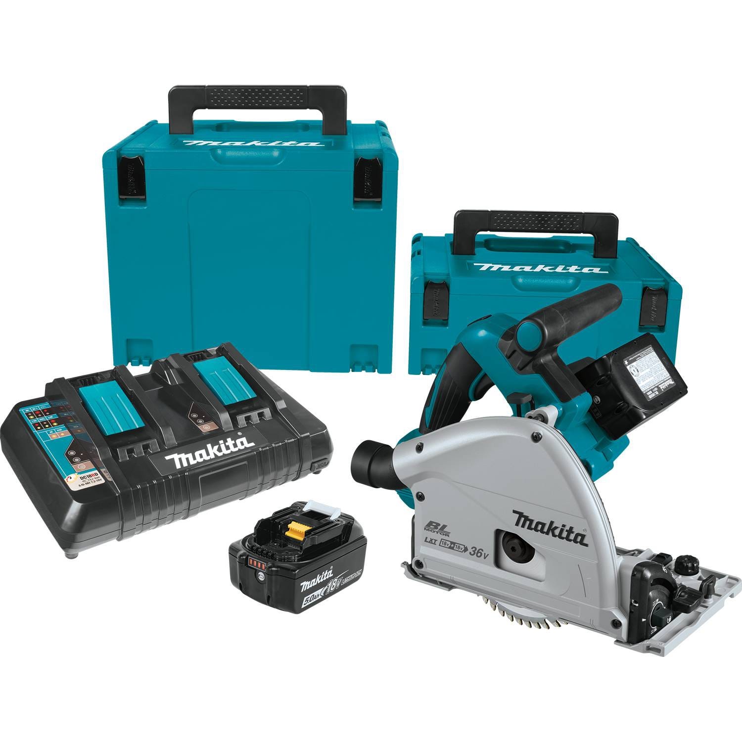 Makita XPS01PTJ Cordless Brushless 36V LXT 6-1/2-Inch Track Saw 5.0Ah Kit