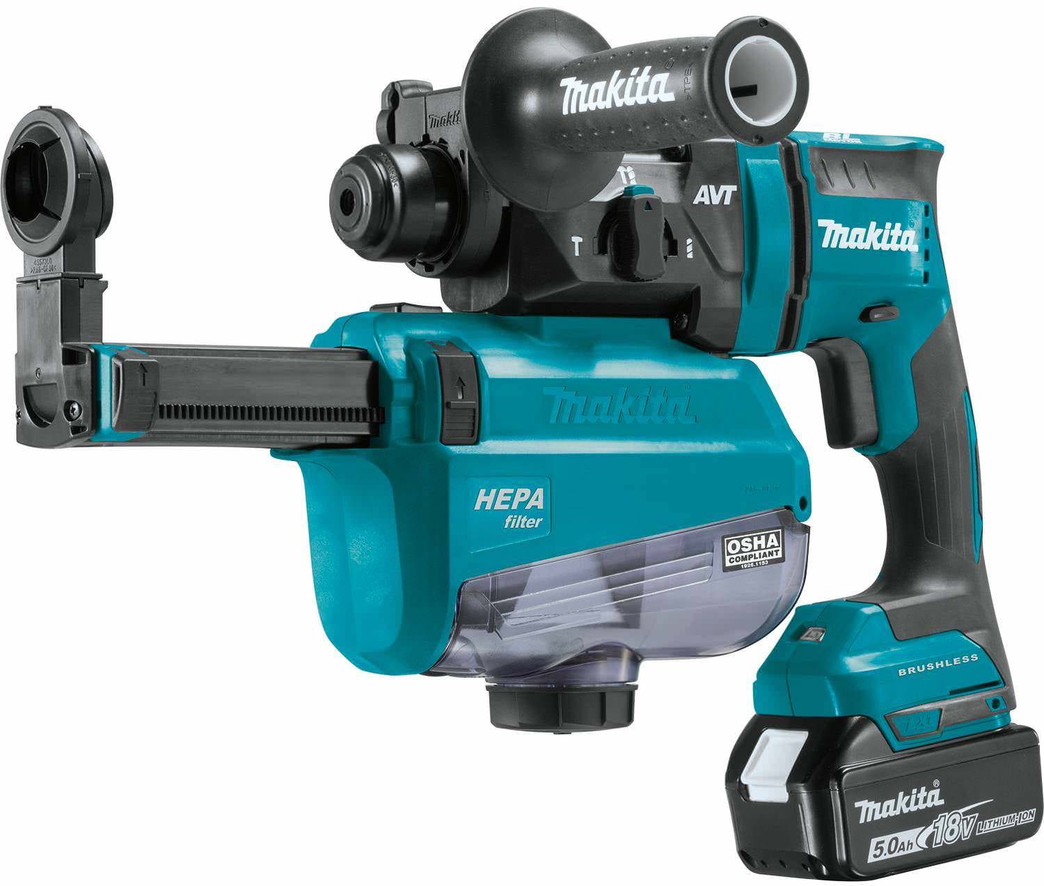 Makita XRH12TW 18V LXT Lithium-Ion Brushless Cordless 11/16" SDS-PLUS AVT Rotary Hammer Kit, w/ HEPA Dust Extractor, AWS Capable (5.0Ah)