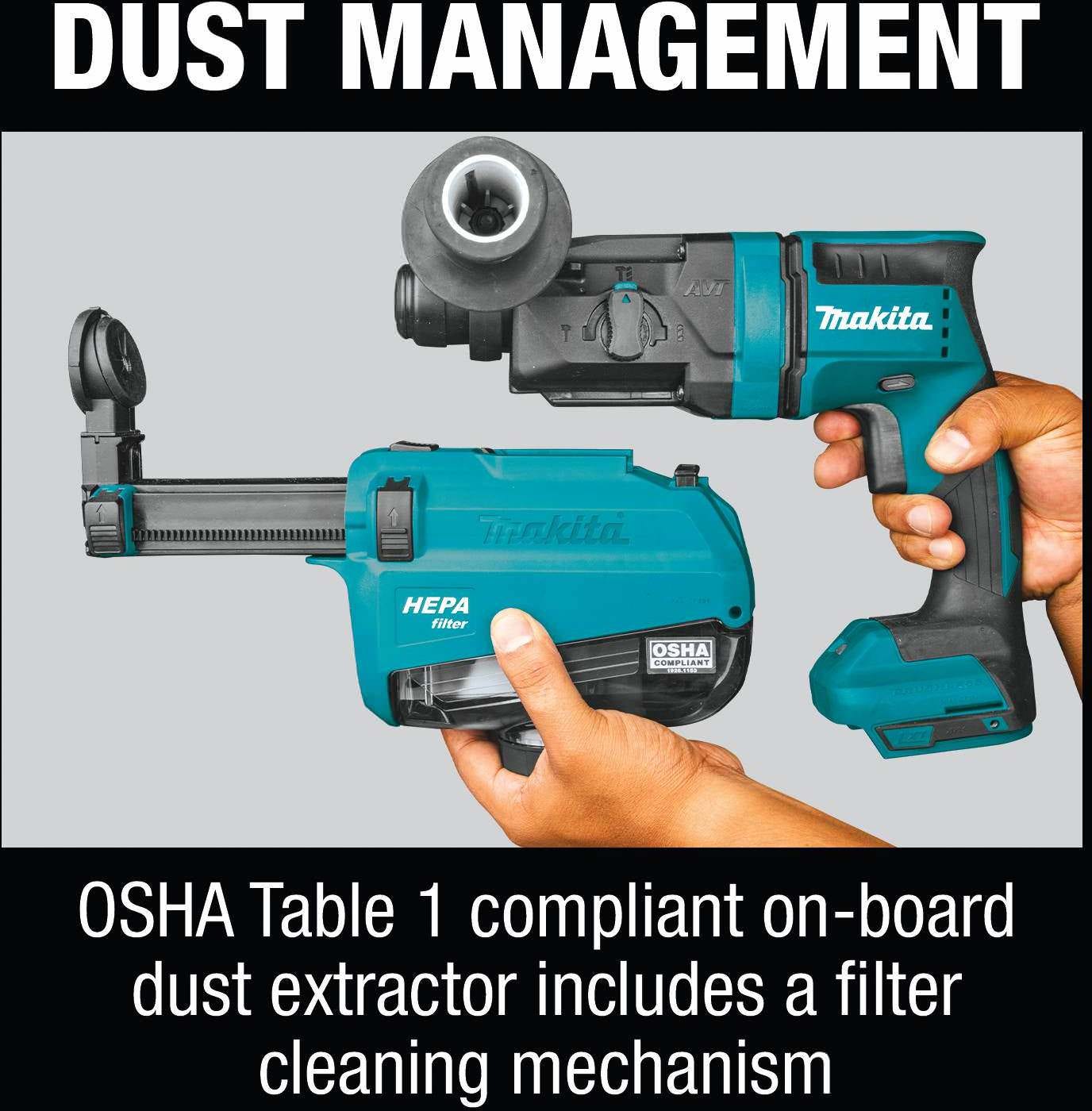 Makita XRH12TW 18V LXT Lithium-Ion Brushless Cordless 11/16" SDS-PLUS AVT Rotary Hammer Kit, w/ HEPA Dust Extractor, AWS Capable (5.0Ah)