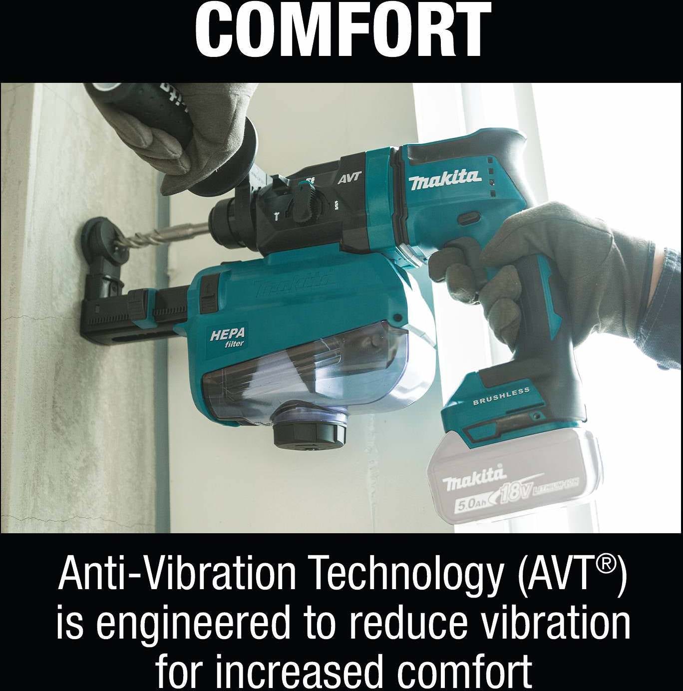 Makita XRH12ZW 18V LXT Lithium-Ion Brushless Cordless 11/16" SDS-PLUS AVT Rotary Hammer, w/ HEPA Dust Extractor, AWS Capable, Tool Only
