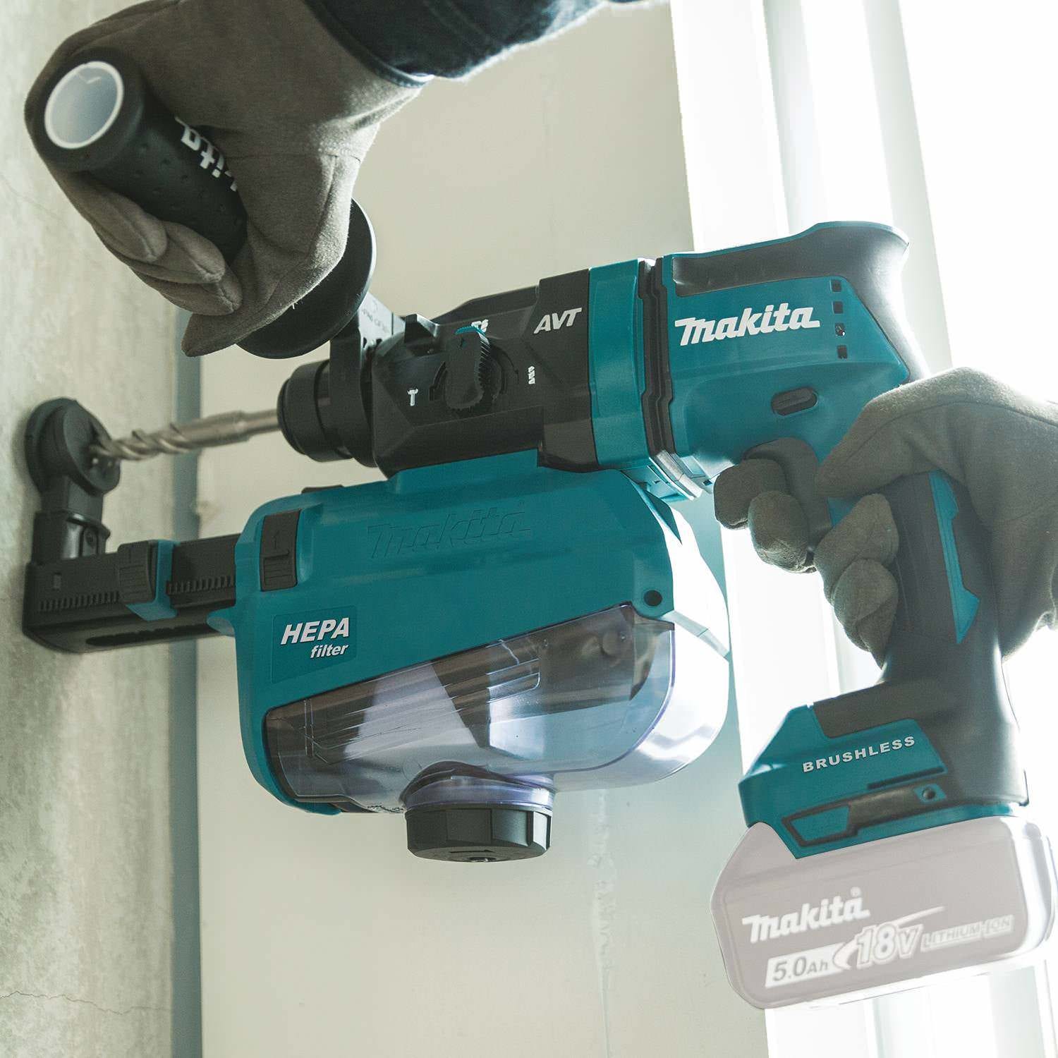 Makita XRH12ZW 18V LXT Lithium-Ion Brushless Cordless 11/16" SDS-PLUS AVT Rotary Hammer, w/ HEPA Dust Extractor, AWS Capable, Tool Only