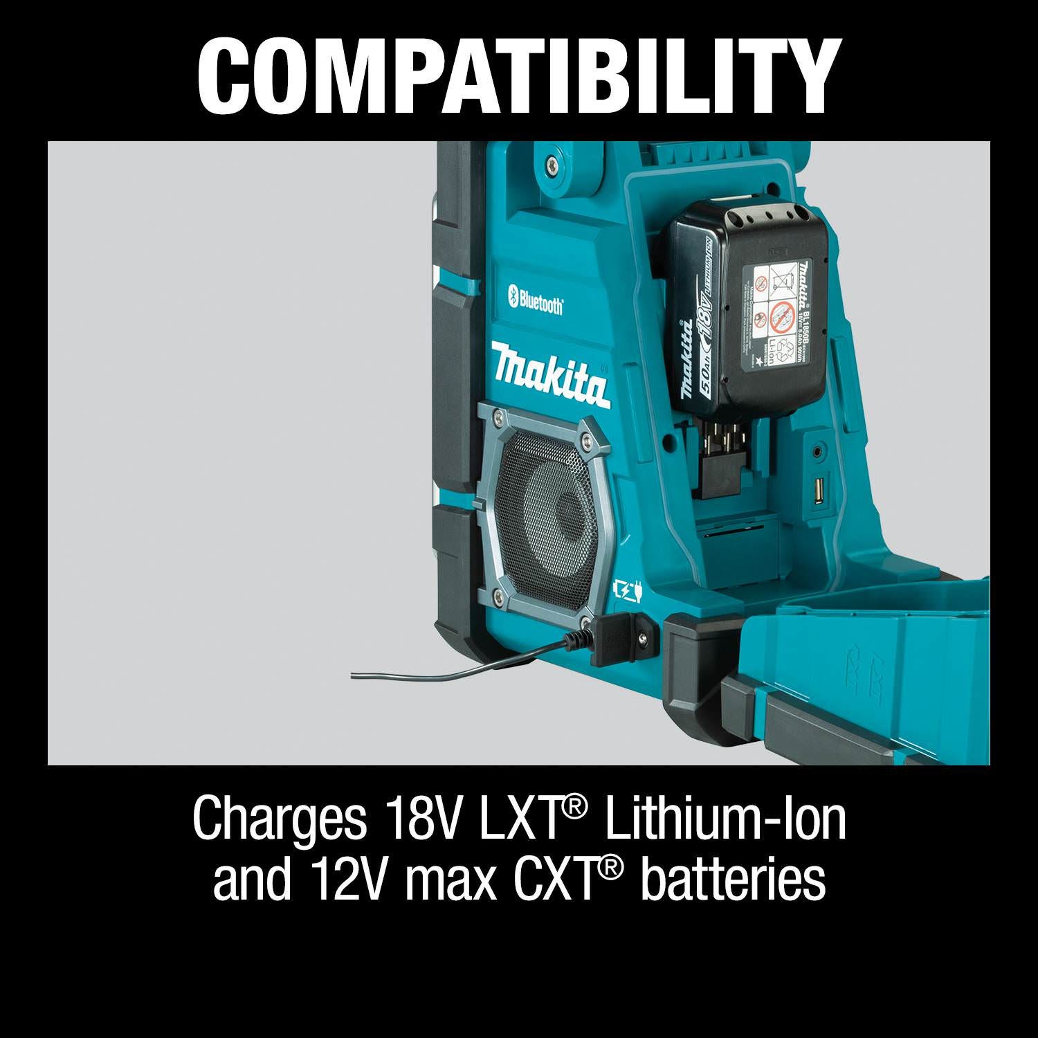 Makita XRM10 18V LXT / 12V max CXT Lithium"‘Ion Cordless/Corded Bluetooth Job Site Charger / Radio, Tool Only