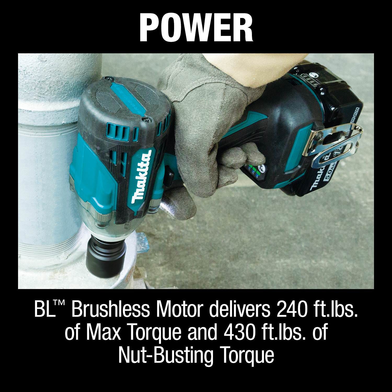 Makita XWT14T 18V LXT Lithium-Ion Brushless Cordless 4-Speed 1/2" Sq. Drive Impact Wrench Kit w/ Friction Ring Anvil (5.0Ah)
