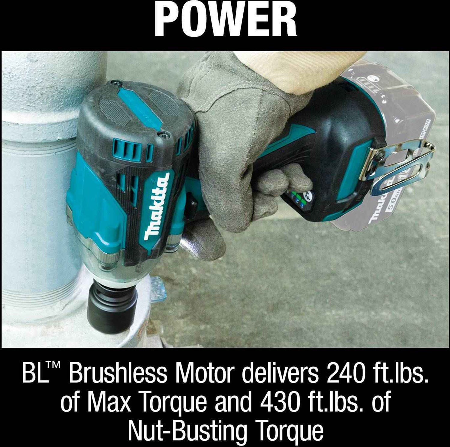 Makita XWT15Z 18V LXT Lithium-Ion Brushless Cordless 4-Speed 1/2" Sq. Drive Impact Wrench w/ Detent Anvil, Tool Only