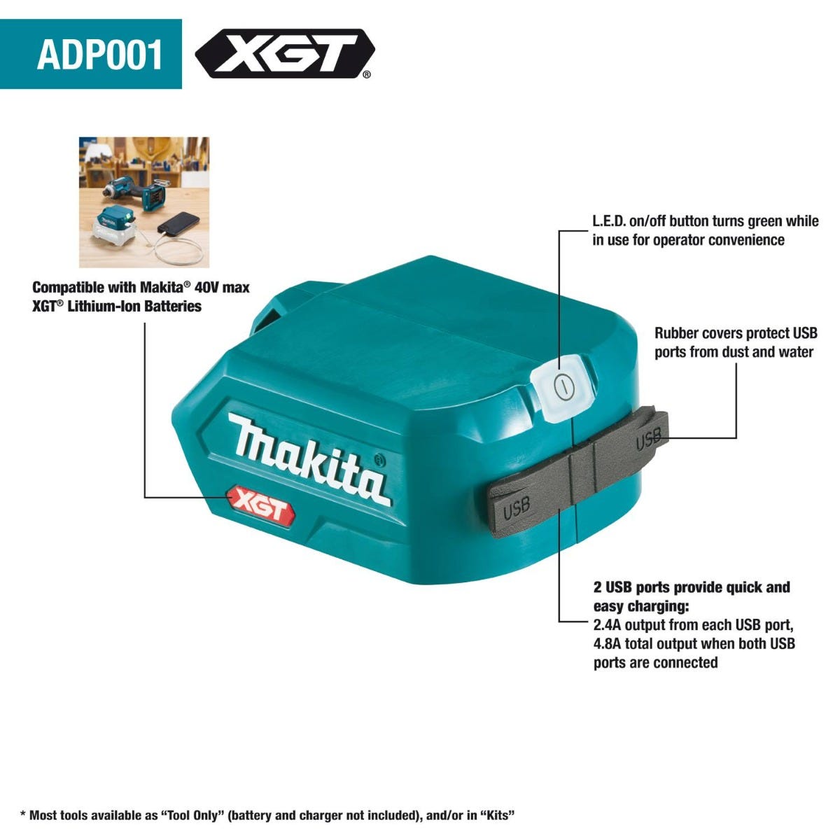 Makita ADP001G 40V max XGT Cordless Power Source, Power Source Only