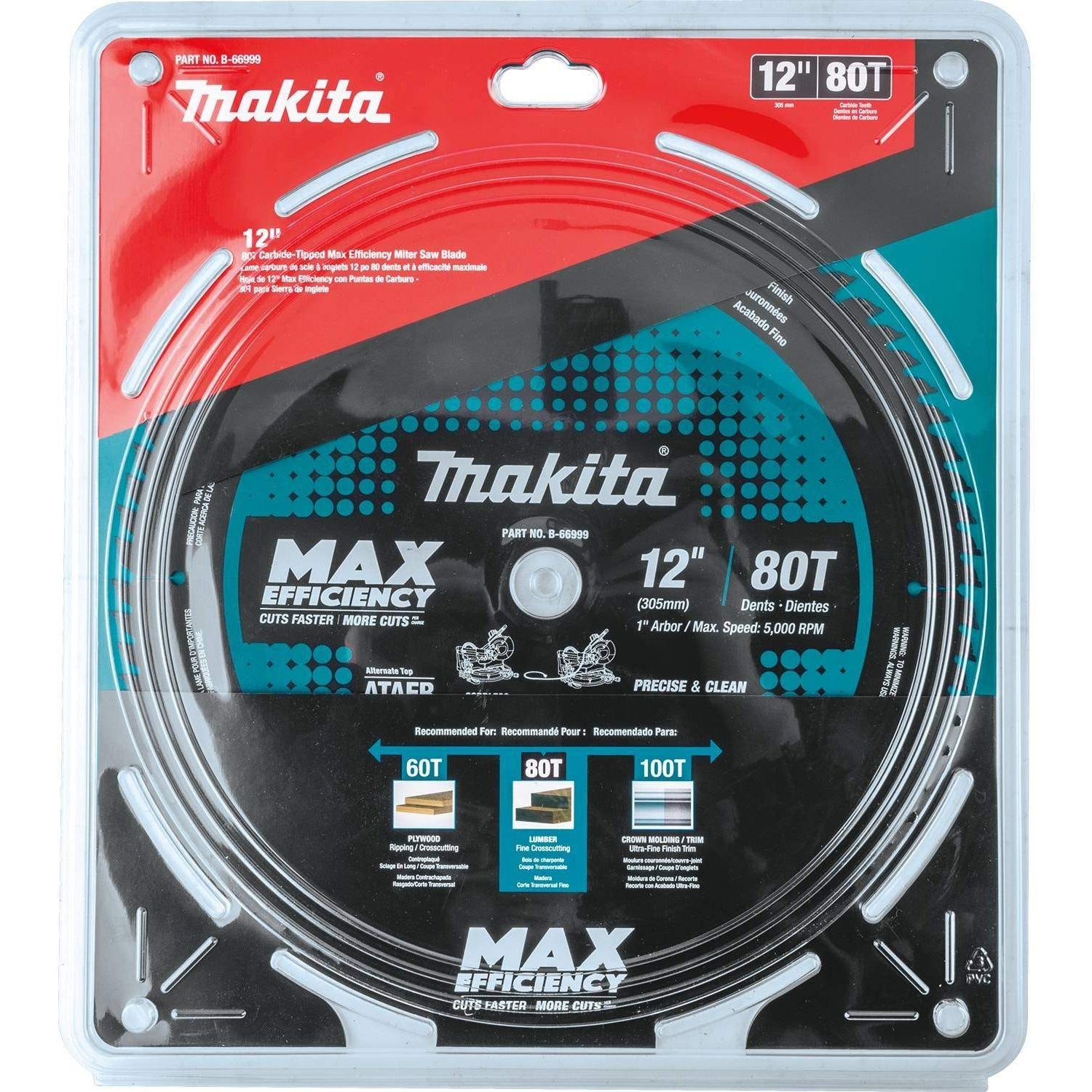 Makita B-66999 12" 80T Carbide-Tipped Max Efficiency Miter Saw Blade