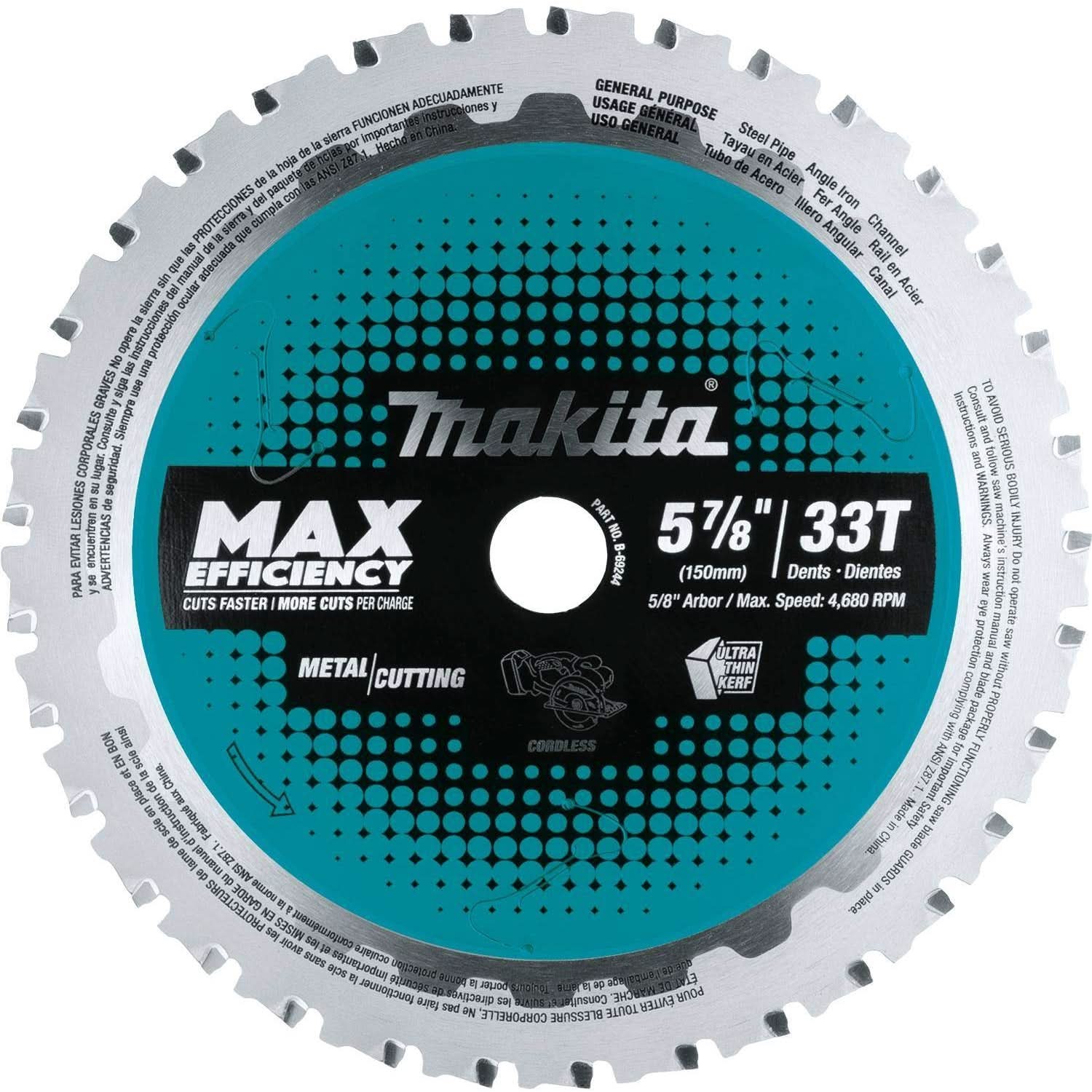 Makita B-69244 5-7/8" 33T Carbide-Tipped Max Efficiency Saw Blade, Metal/General Purpose