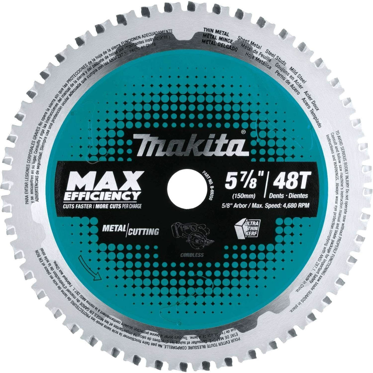 Makita B-69250 5-7/8" 48T Carbide-Tipped Max Efficiency Saw Blade, Thin Metal