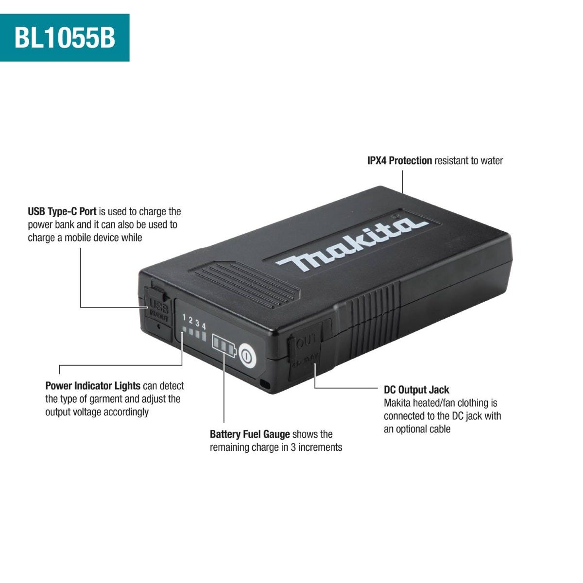 Makita BL1055B Battery Lithium-Ion 3.6V, Power Bank
