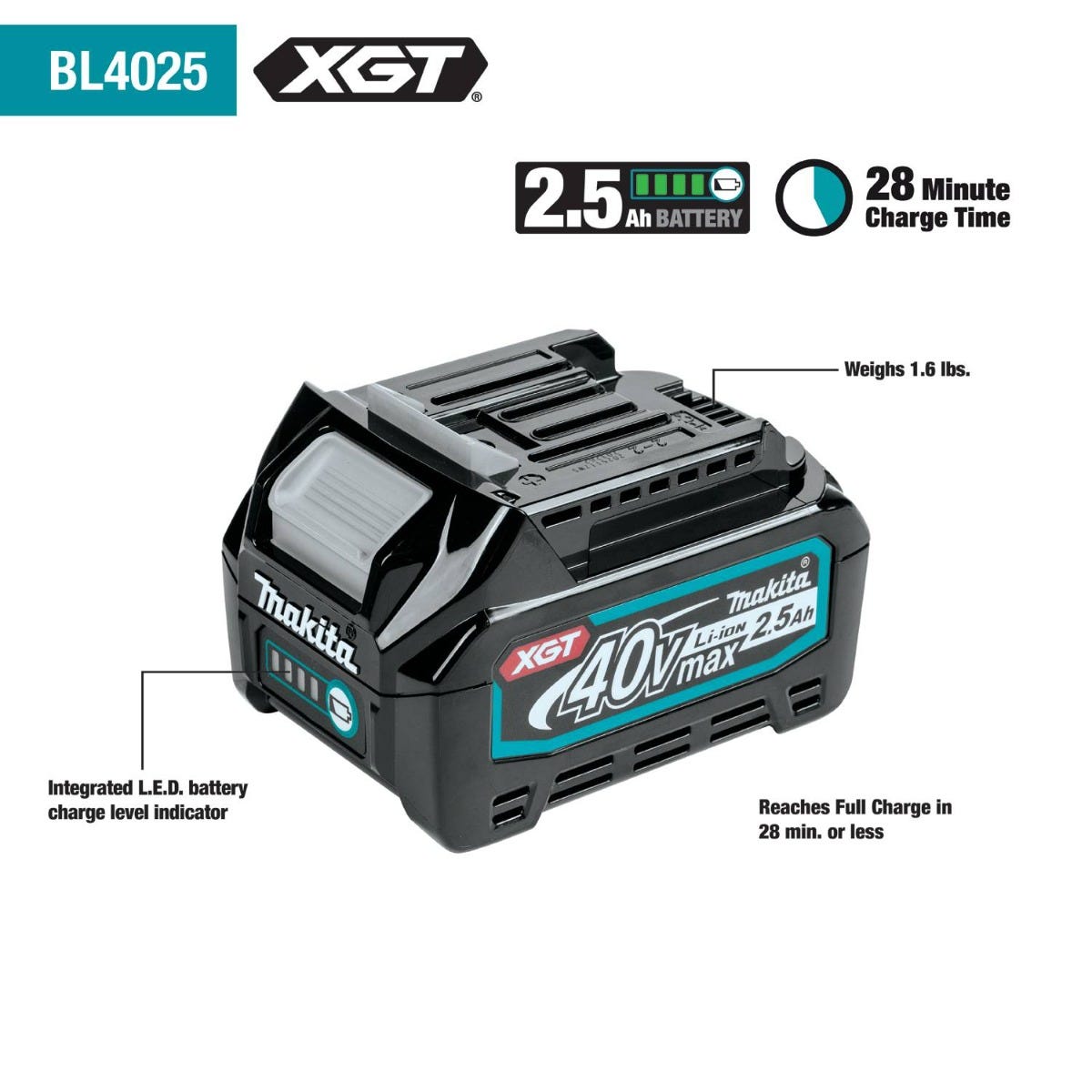 Makita BL4025 40V max XGT 2.5Ah Battery