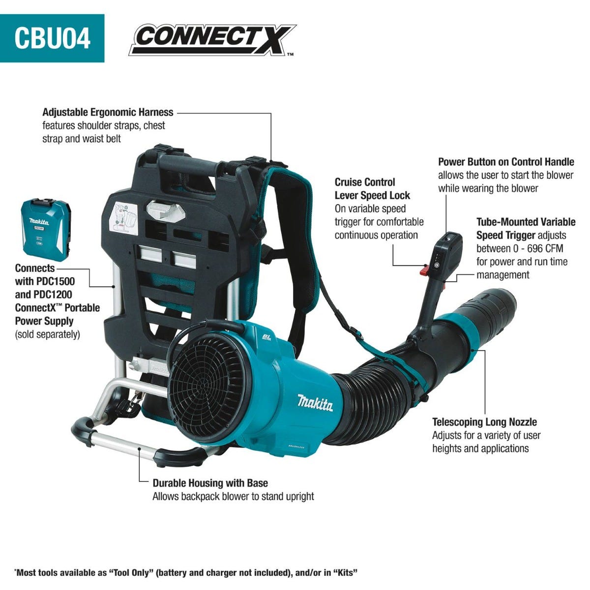 Makita CBU04Z 40V max ConnectX Brushless Backpack Blower, Tool Only