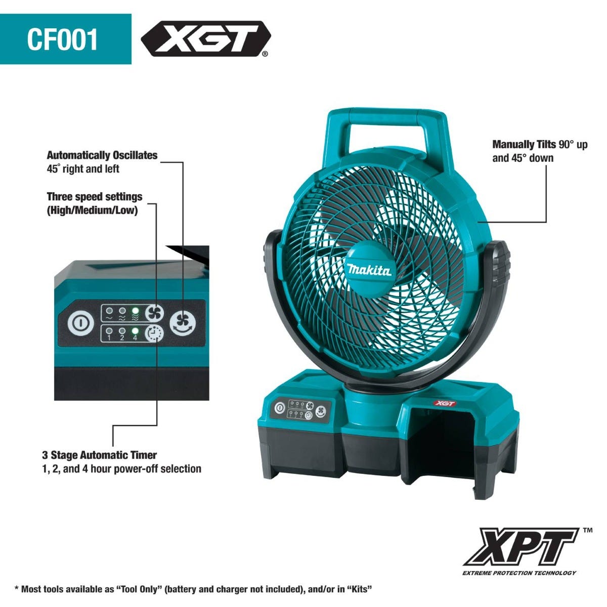 Makita CF001GZ 40V max XGT Cordless/Corded 9"‘1/4" Fan, Tool Only