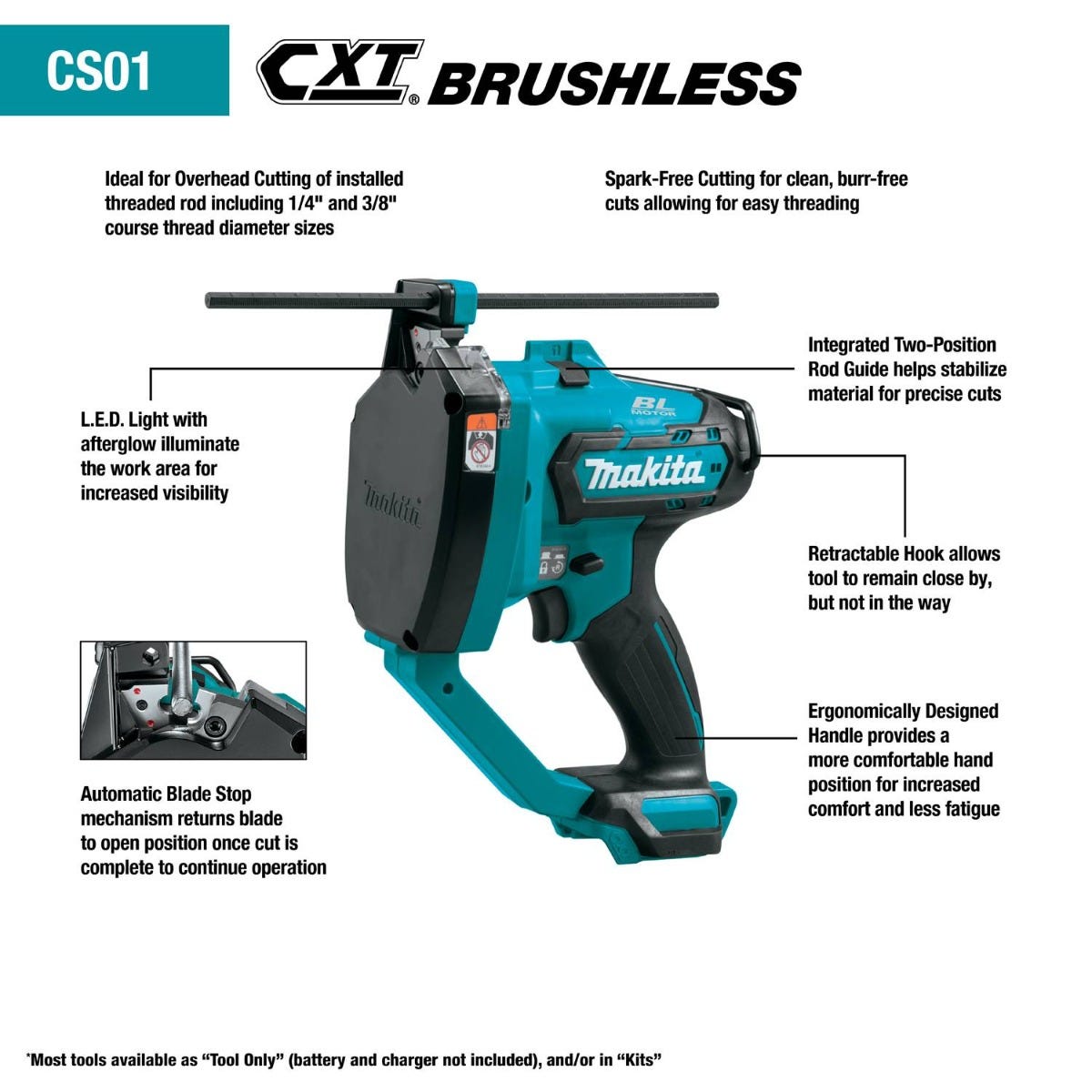 Makita CS01Z 12V max CXT Lithium-Ion Brushless Cordless Threaded Rod Cutter, Tool Only