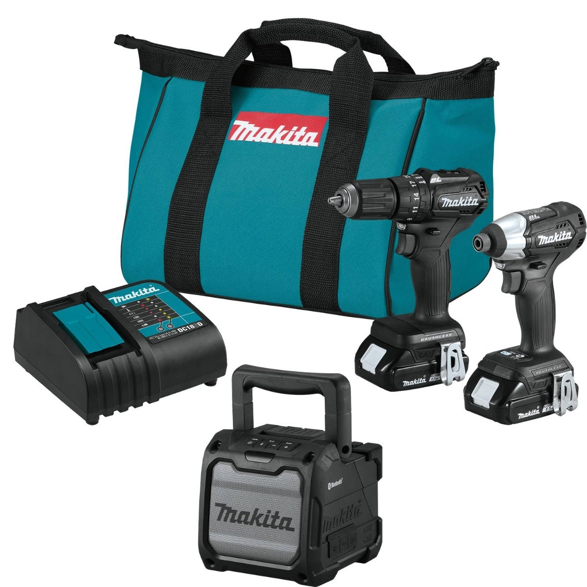 Makita CX203SYBXRM 18V LXT Lithium-Ion Sub-Compact Brushless Cordless 2-Pc. Combo Kit with Job Site Speaker (1.5Ah)