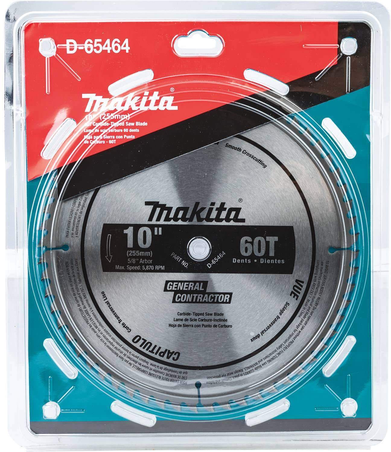 Makita D-65464 10" 60T Micro-Polished Miter Saw Blade, Smooth Crosscutting