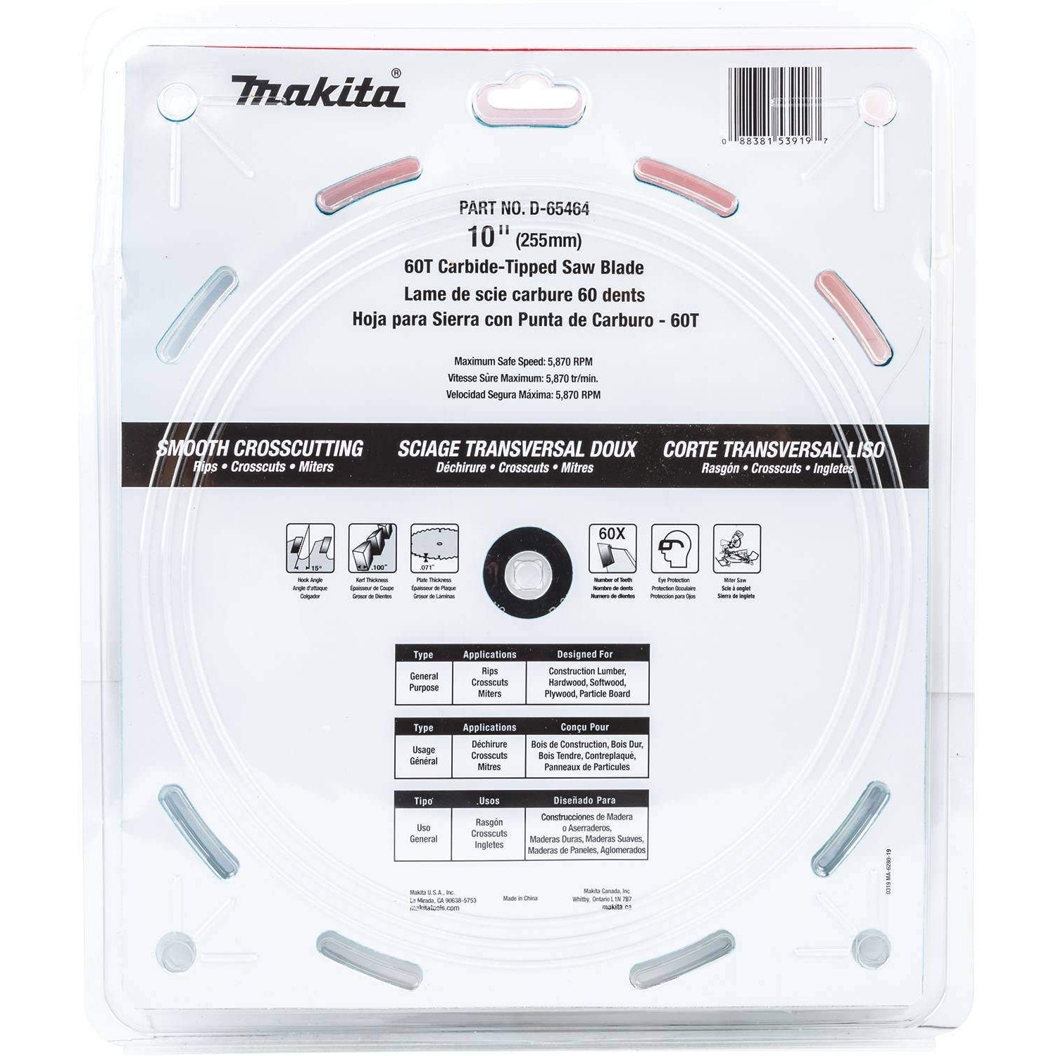 Makita D-65464 10" 60T Micro-Polished Miter Saw Blade, Smooth Crosscutting