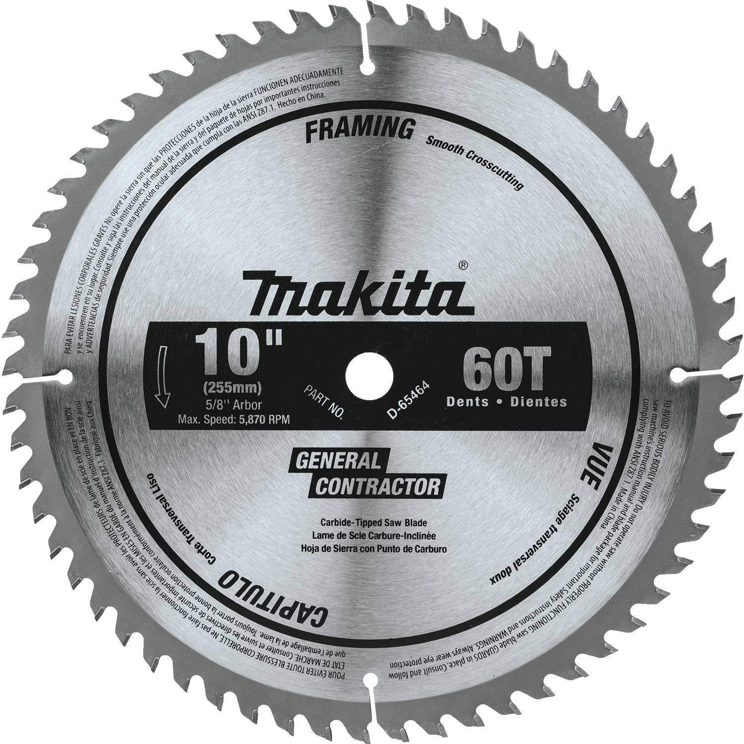 Makita D-65464 10" 60T Micro-Polished Miter Saw Blade, Smooth Crosscutting