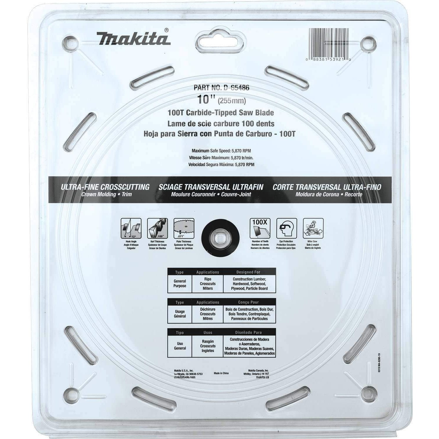 Makita D-65486 10" 100T Polished Miter Saw Blade, Ultra-Fine Crosscutting
