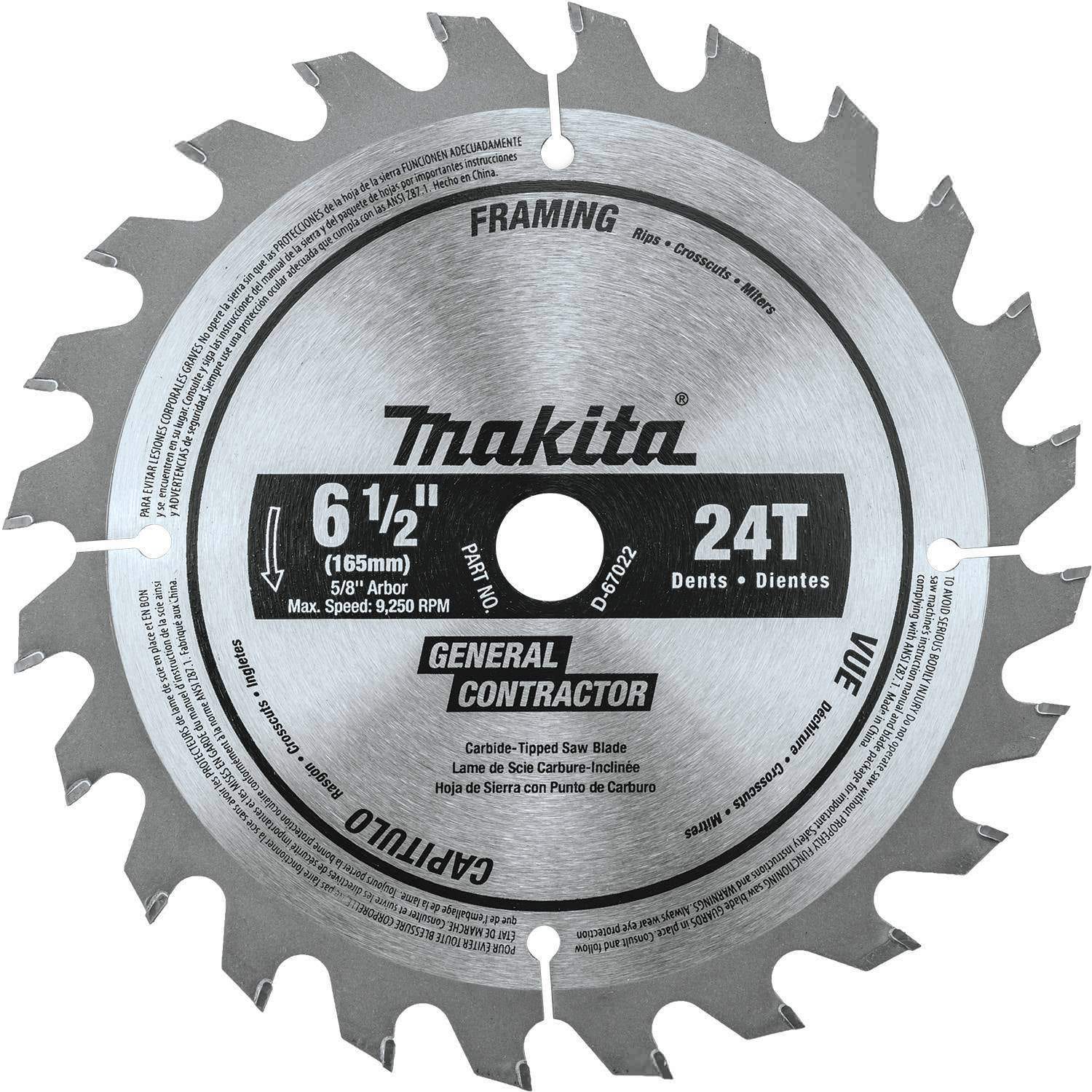 Makita D-67022 6-1/2" 24T Carbide-Tipped Circular Saw Blade, General Purpose