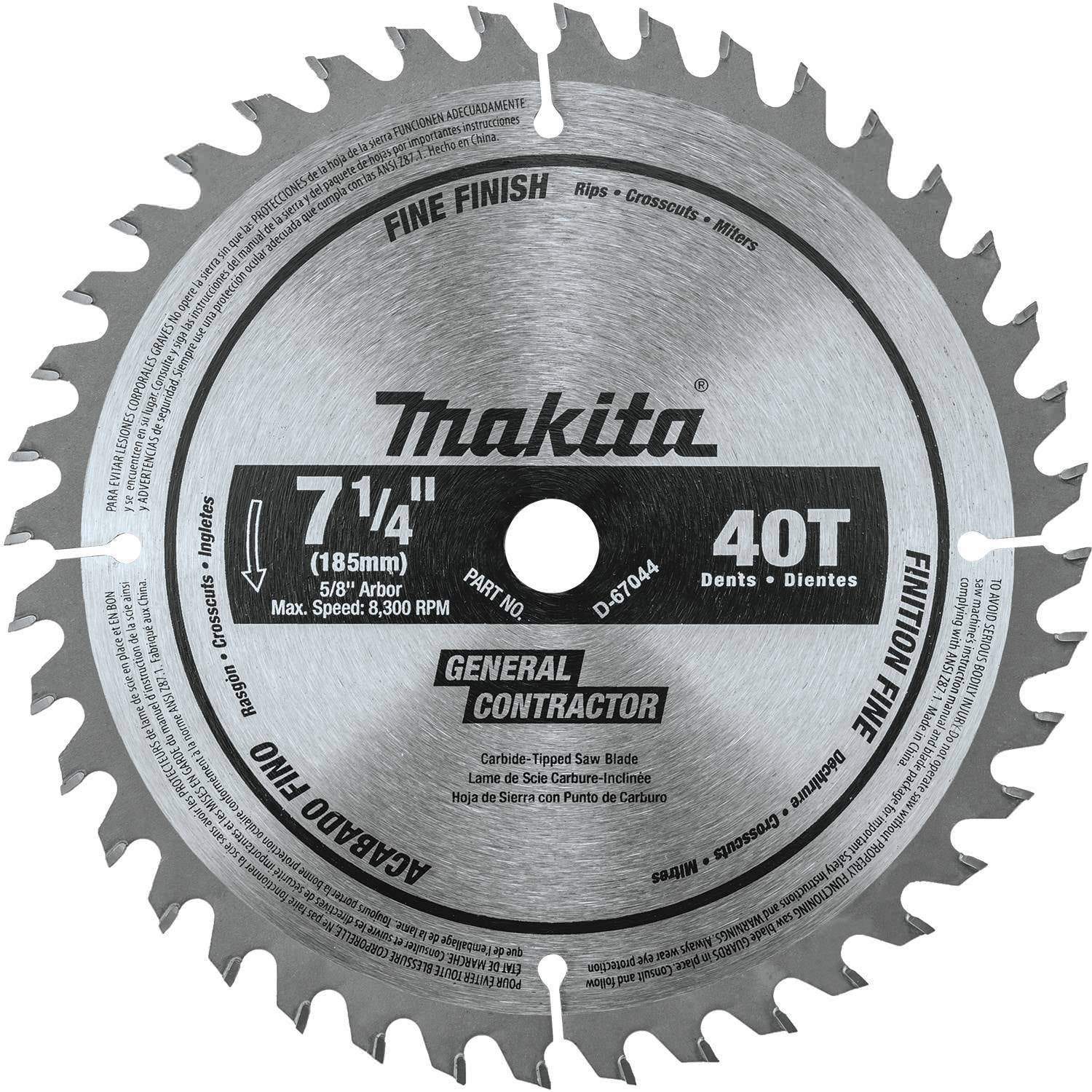 Makita D-67044 7-1/4" 40T Carbide-Tipped Circular Saw Blade, Fine Crosscutting