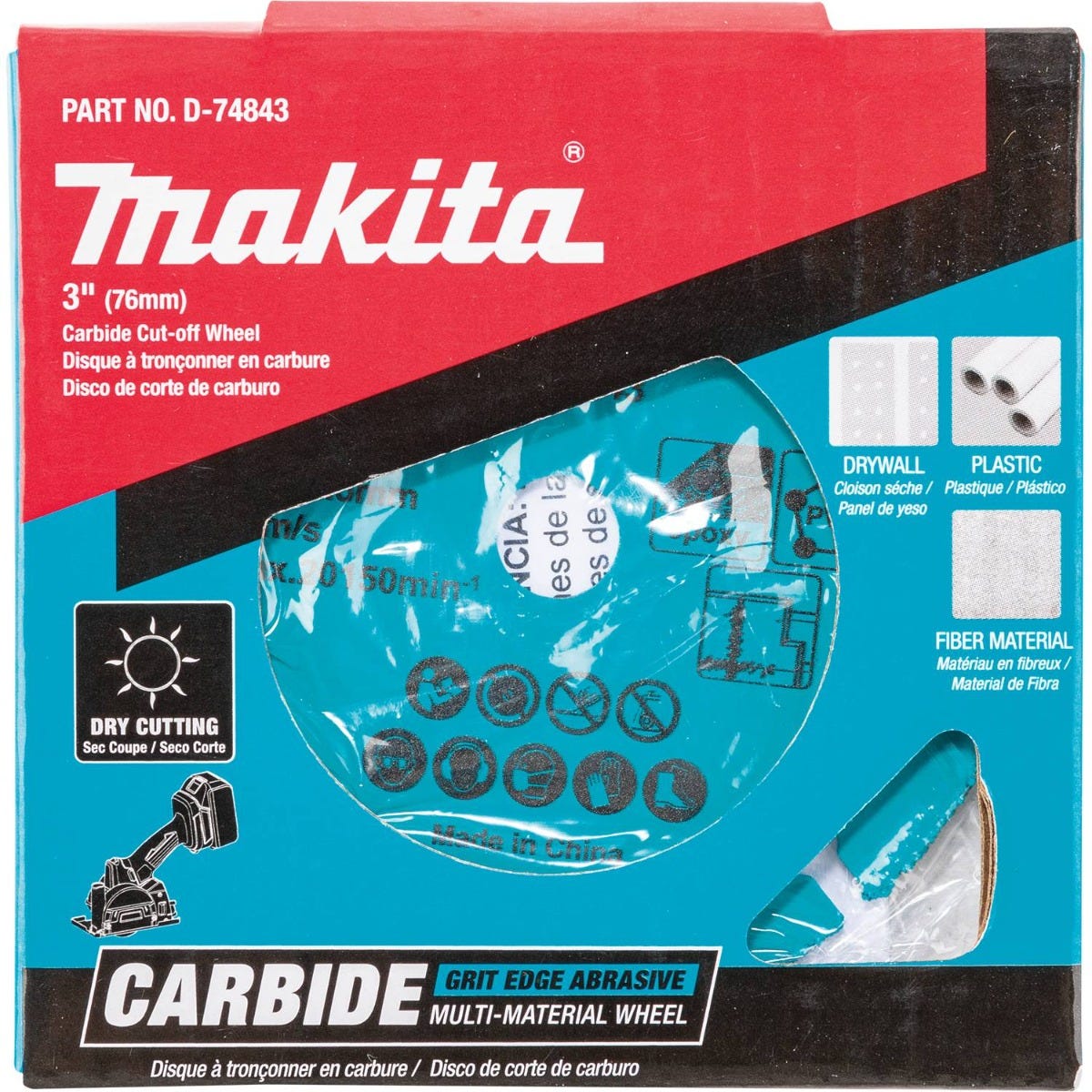 Makita D-74843 3" Carbide Grit Abrasive Multi-Material Cut-Off Wheel