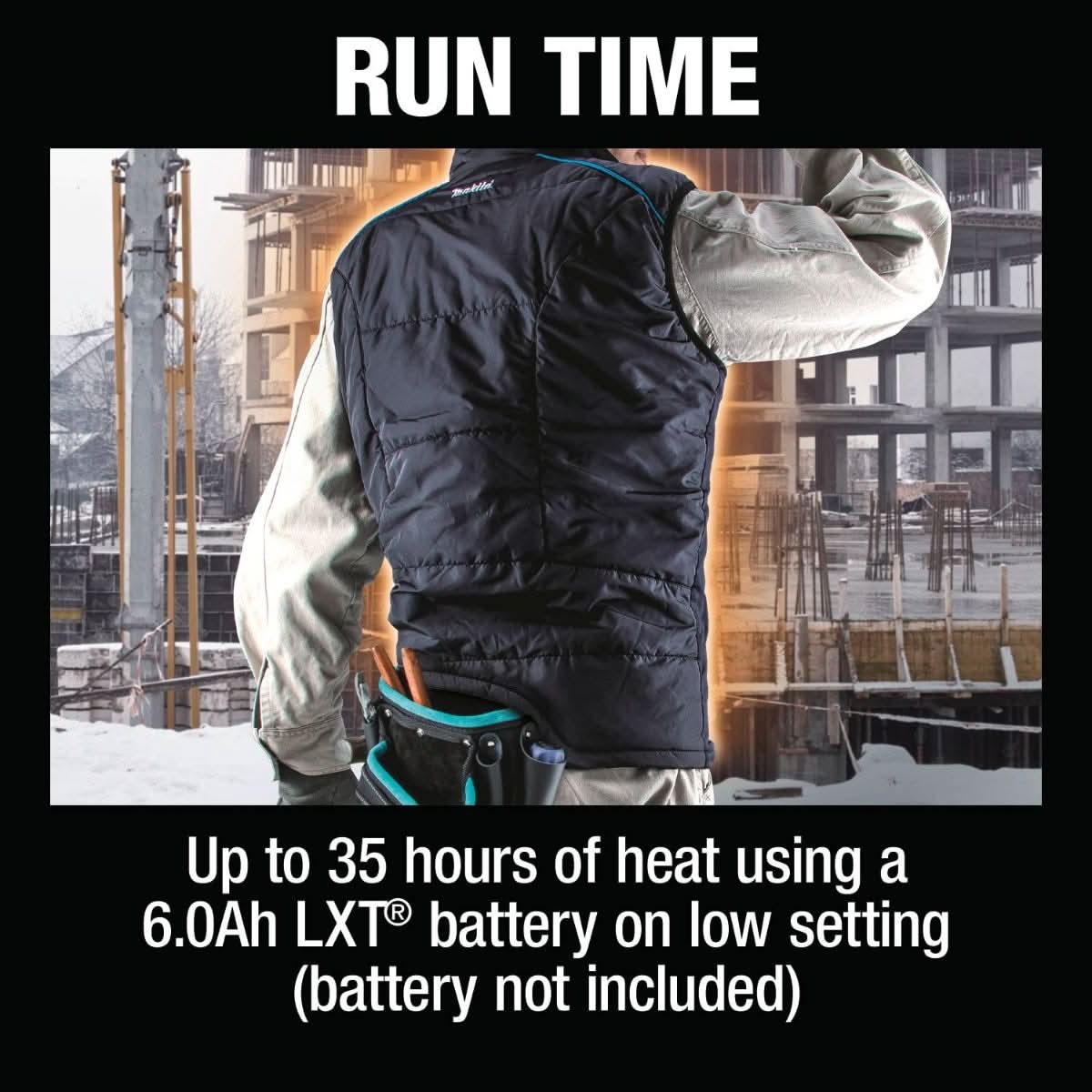 Makita DCV202ZL 18V LXT Lithium-Ion Cordless Heated Vest, Vest Only (Black, Large)