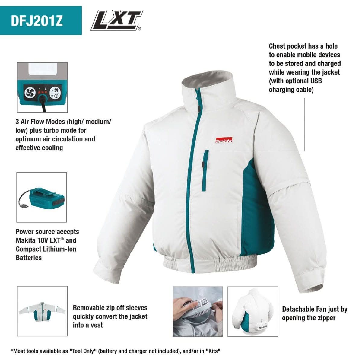 Makita DFJ201Z3XL 18V LXT Lithium-Ion Cordless Fan Jacket, Jacket Only (3XL)