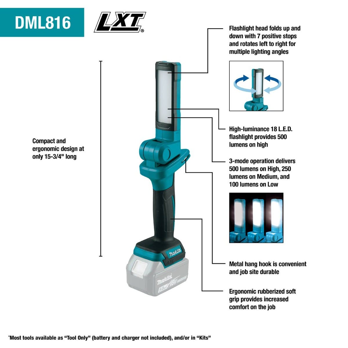 Makita DML816 18V LXT Lithium-Ion Cordless 18 LED Flashlight, Flashlight Only