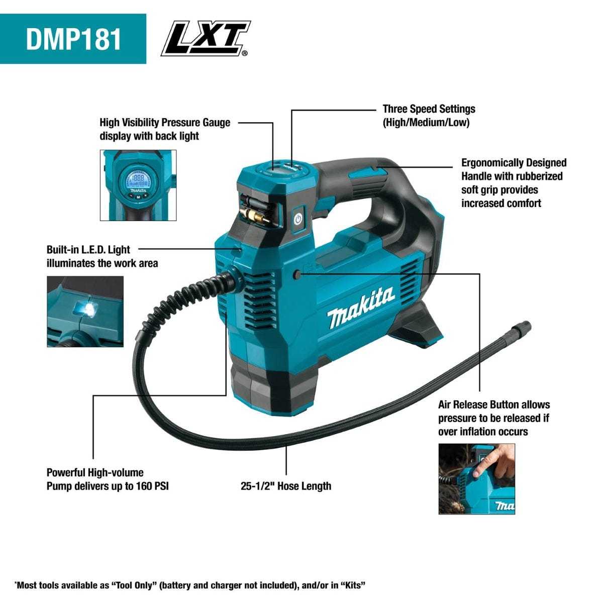 Makita DMP181SYX 18V LXT Lithium-Ion Cordless High-Pressure Inflator Kit (1.5Ah)