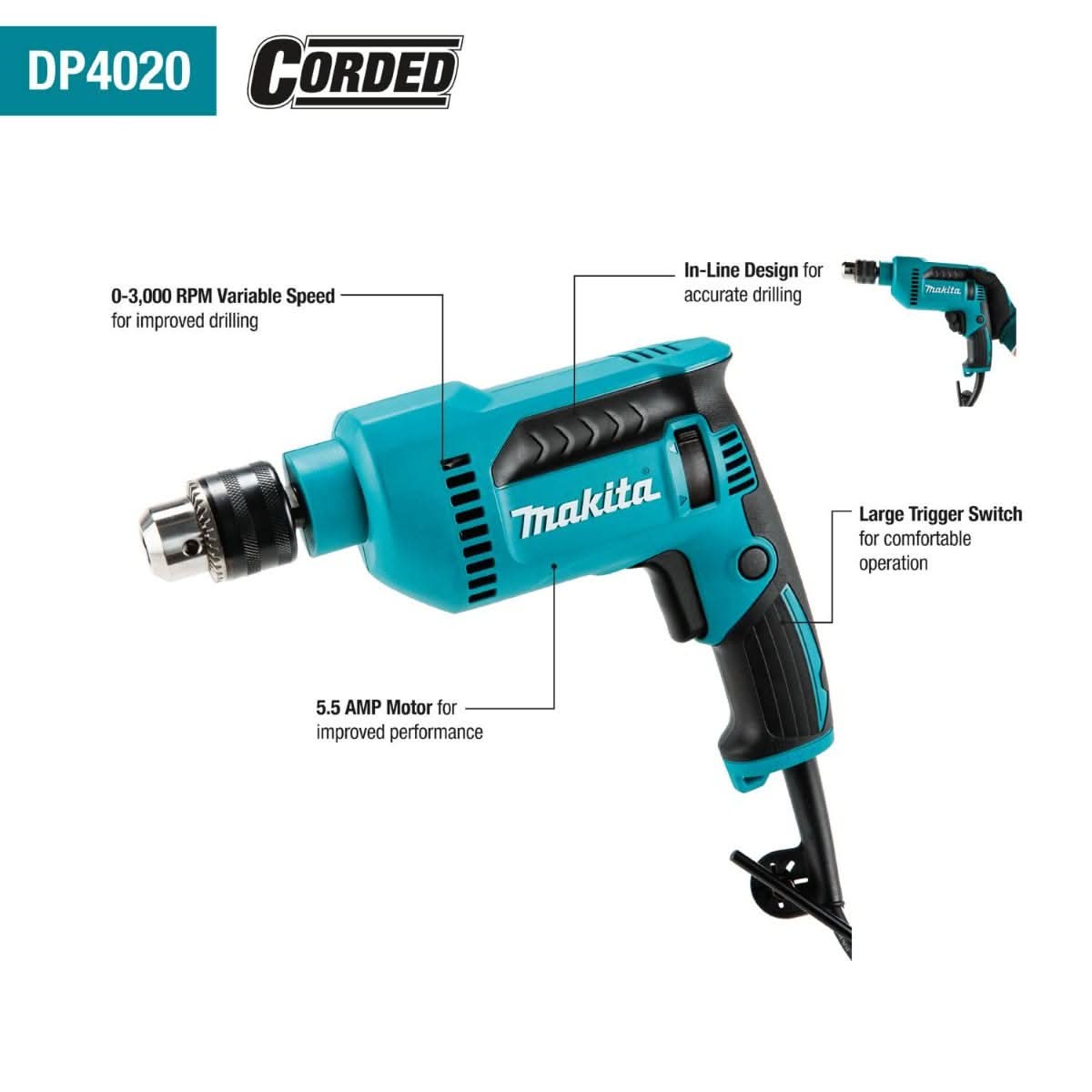 Makita DP4002 1/2″ Variable Speed Drill, Reversible