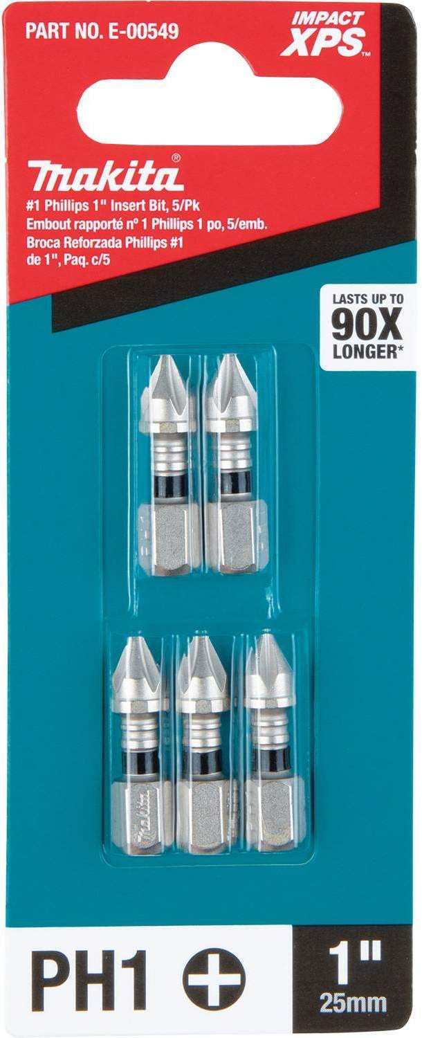 Makita E-00549 Impact XPS #1 Phillips 1" Insert Bit, 5/pk