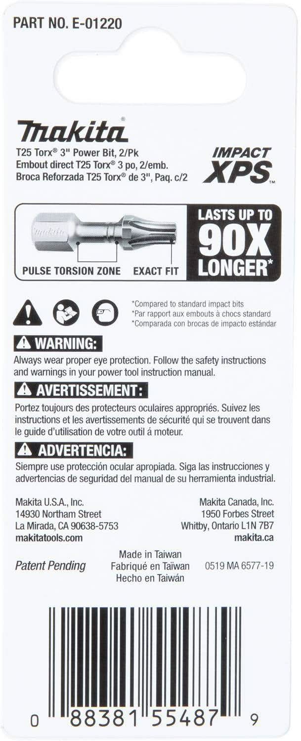 Makita E-01220 Impact XPS T25 Torx 3" Power Bit, 2/pk