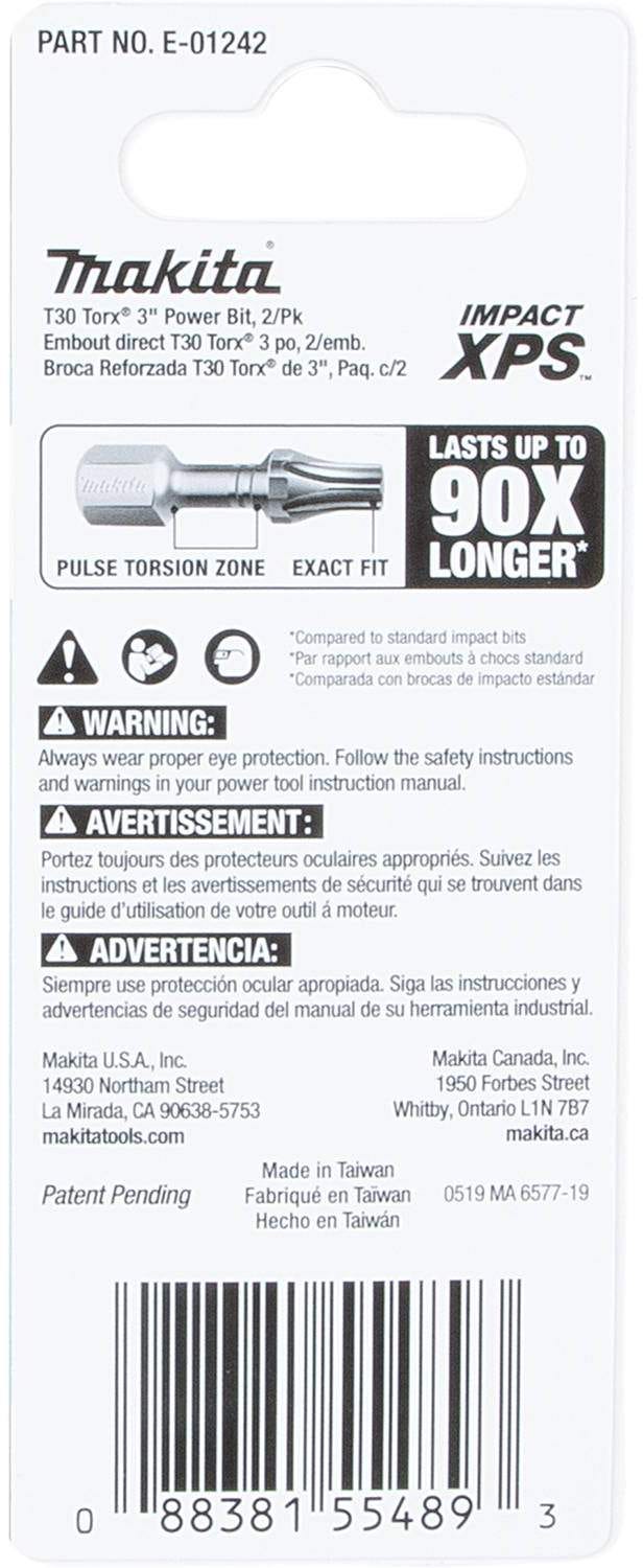 Makita E-01242 Impact XPS T30 Torx 3" Power Bit, 2/pk