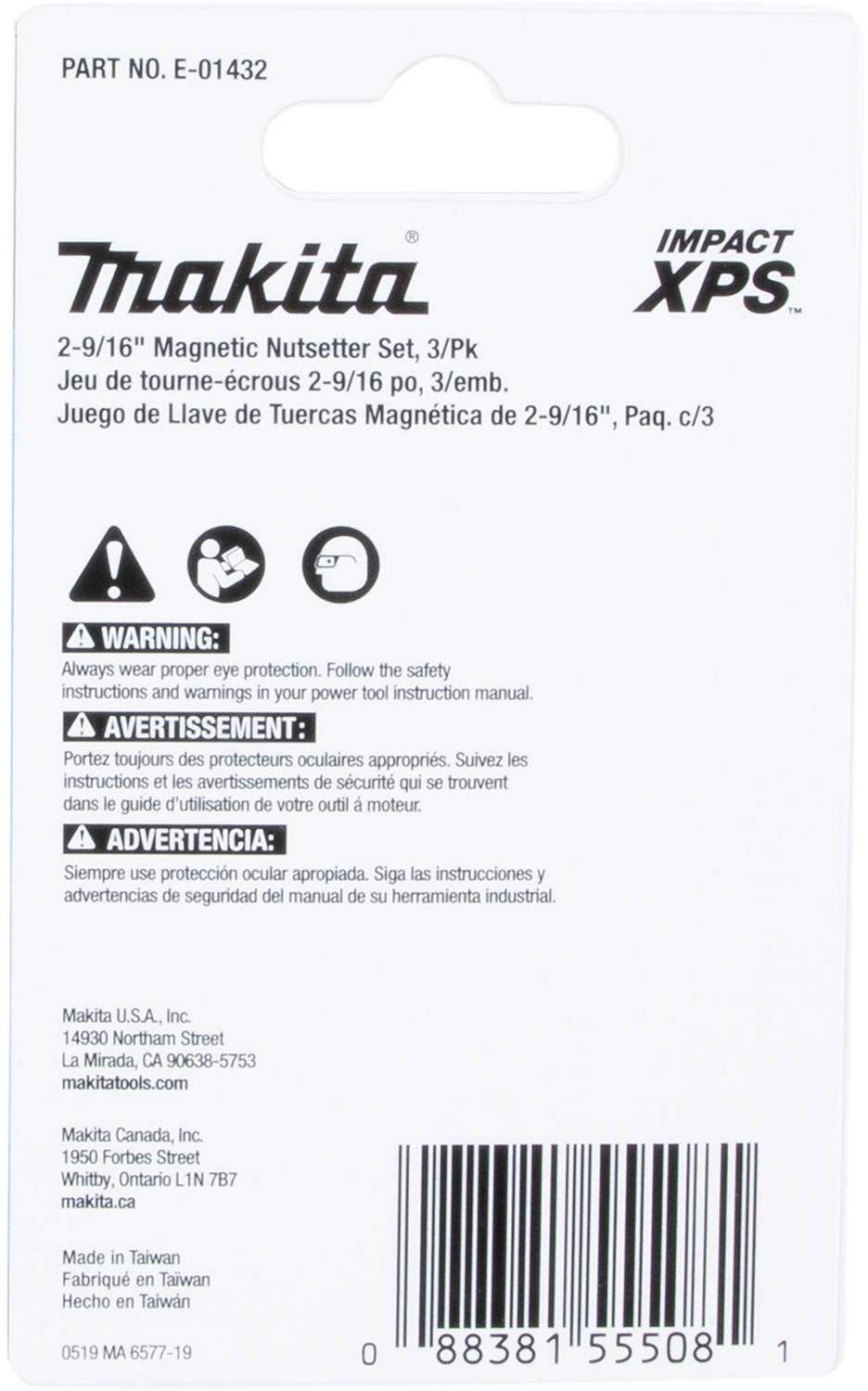 Makita E-01432 Impact XPS 3 Pc. 2-9/16" Magnetic Nutsetter Set