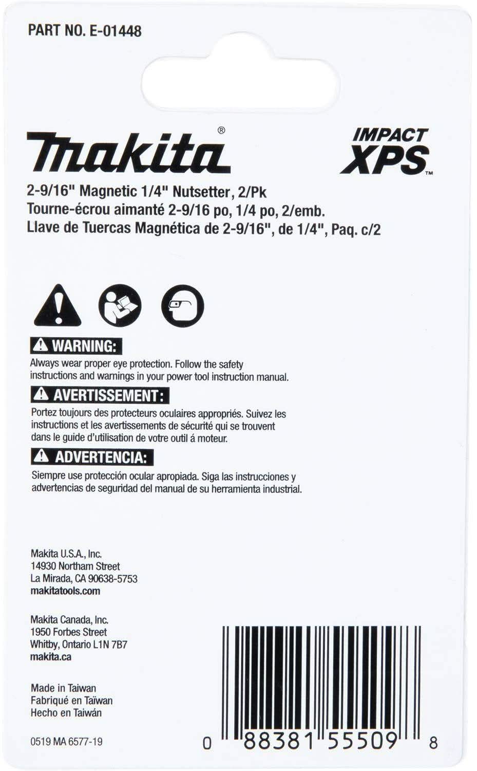 Makita E-01448 Impact XPS 2-9/16" Magnetic 1/4" Nutsetter, 2/pk