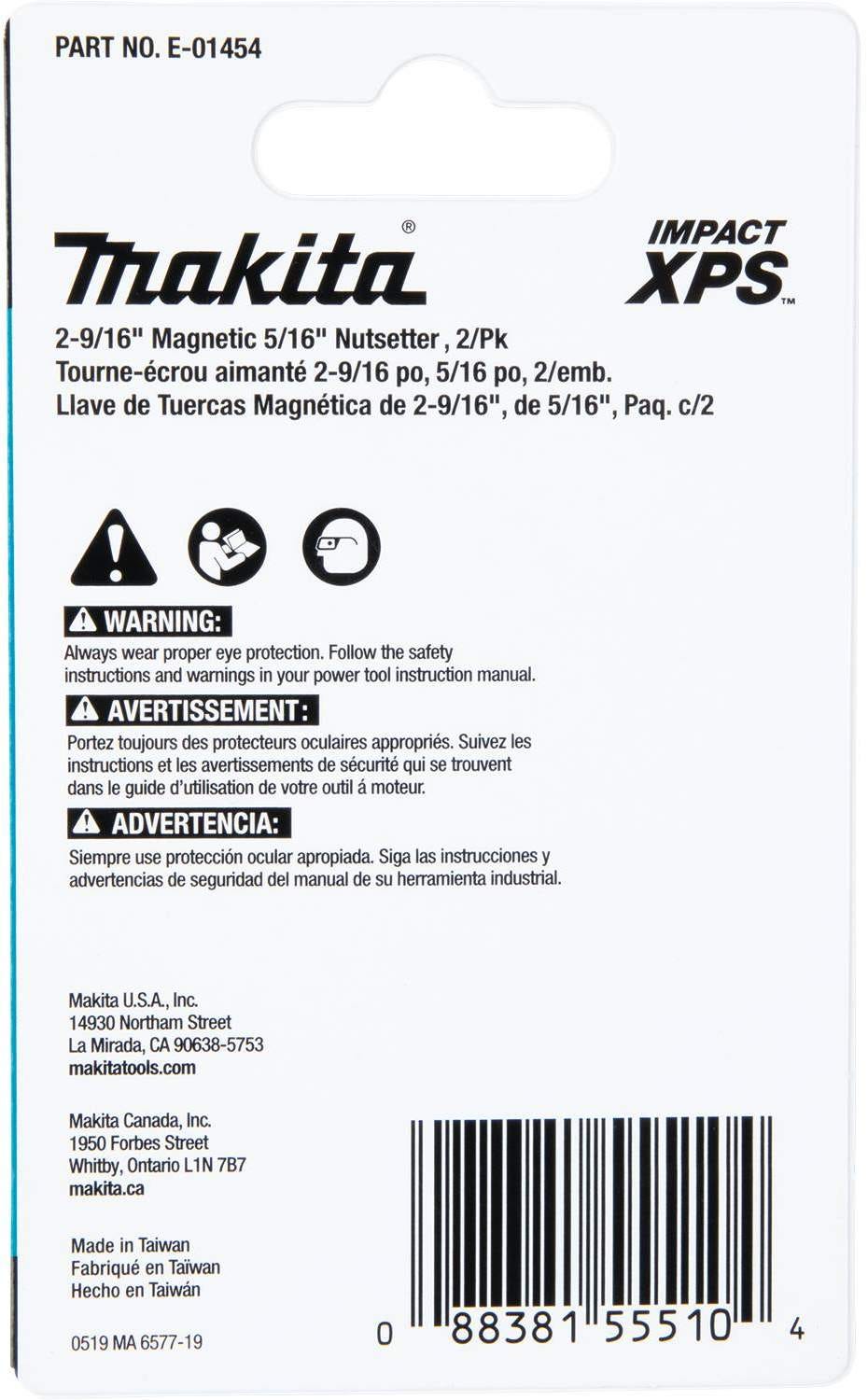 Makita E-01454 Impact XPS 2-9/16" Magnetic 5/16" Nutsetter, 2/pk