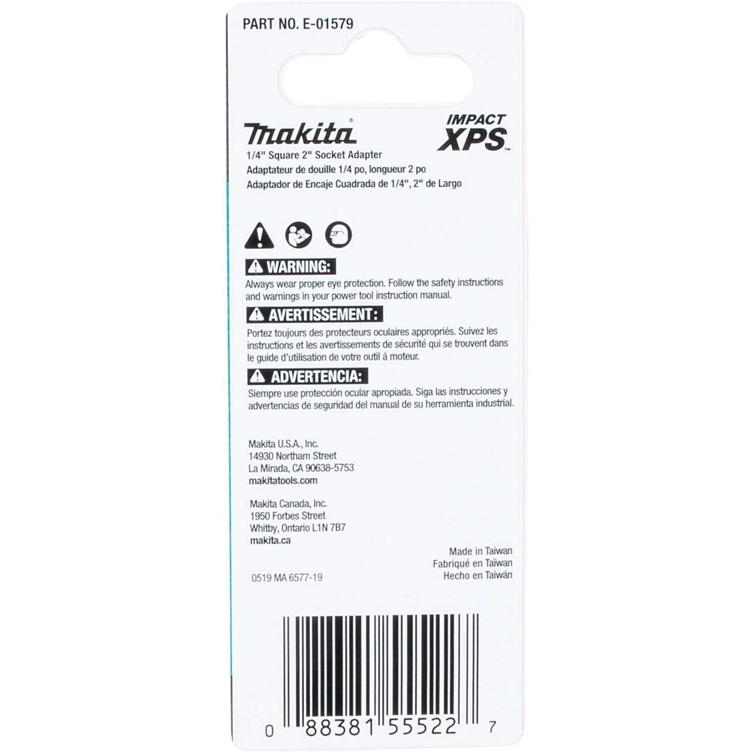 Makita E-01579 Impact XPS 1/4" Square 2" Socket Adapter
