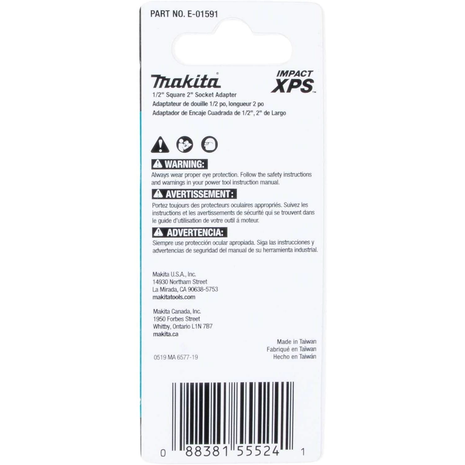 Makita E-01591 Impact XPS 1/2" Square 2" Socket Adapter