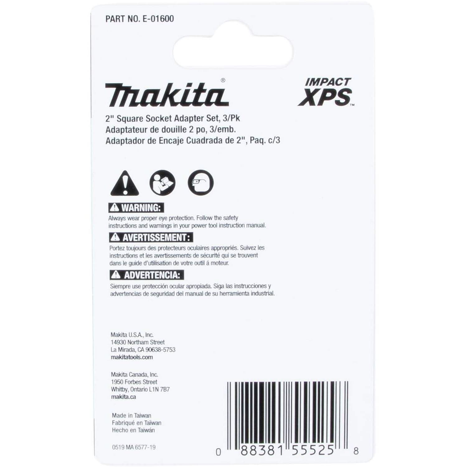 Makita E-01600 Impact XPS 3 Pc. Square 2" Socket Adapter Set
